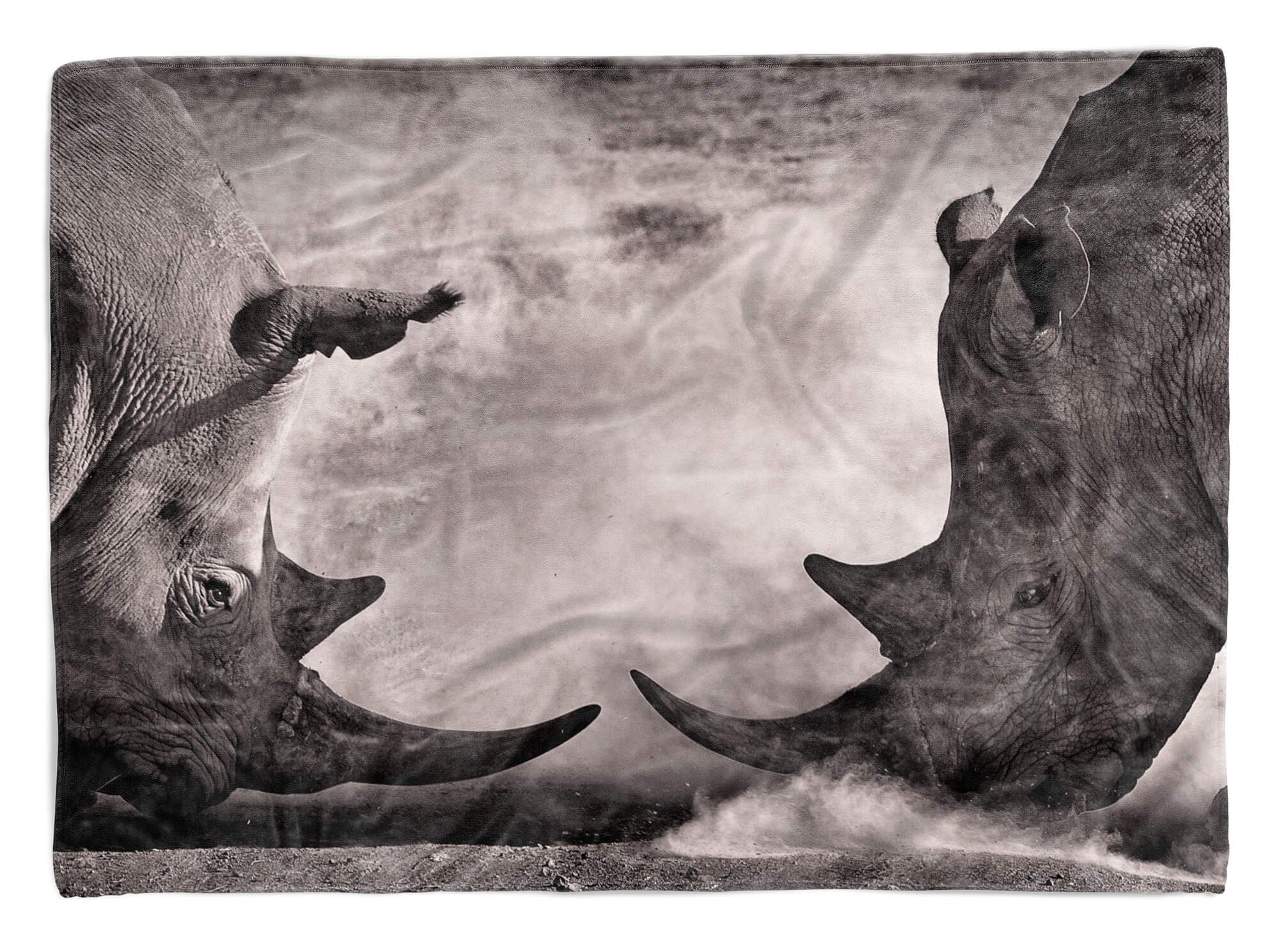 Sinus Art Handtücher Handtuch Strandhandtuch Saunatuch Kuscheldecke mit Tiermotiv Nashörner kämpfen, Baumwolle-Polyester-Mix (1-St), Handtuch