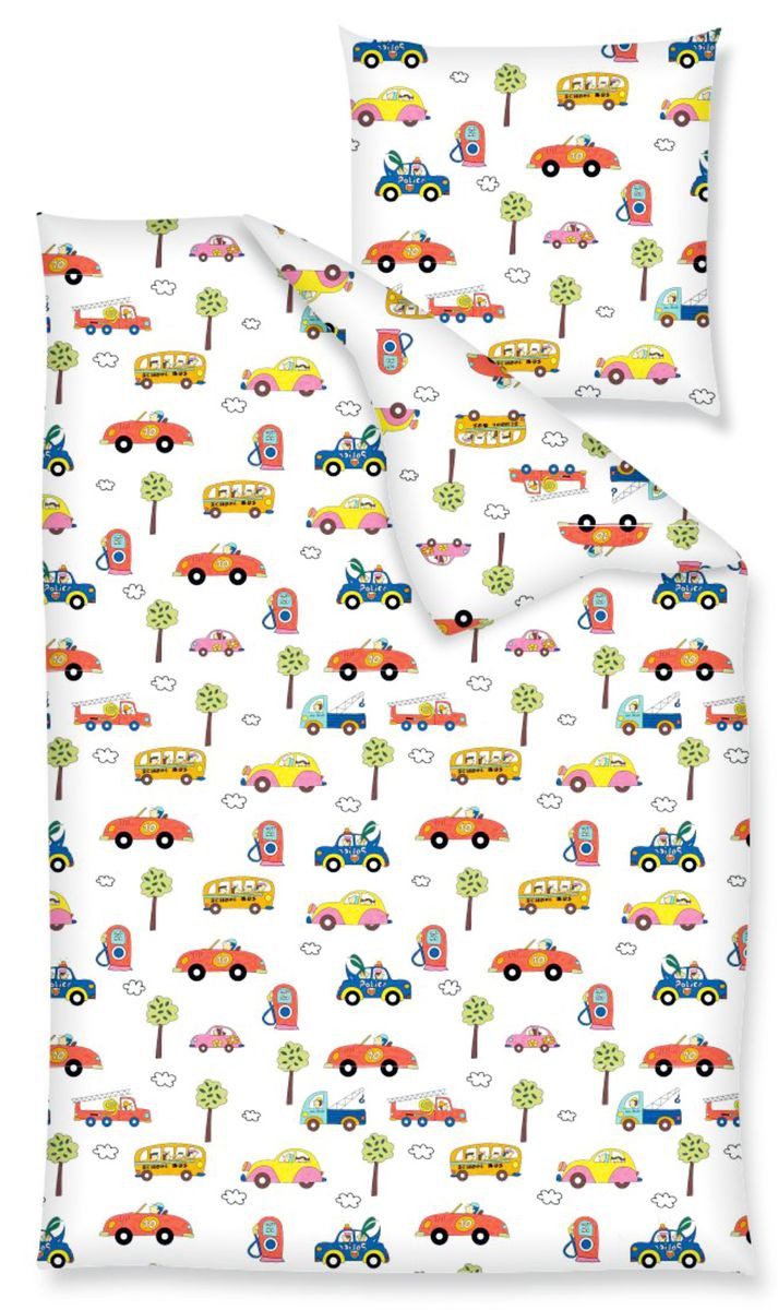 Babybettwäsche 100x135cm Auto Feuerwehr Bus Bettwäsche