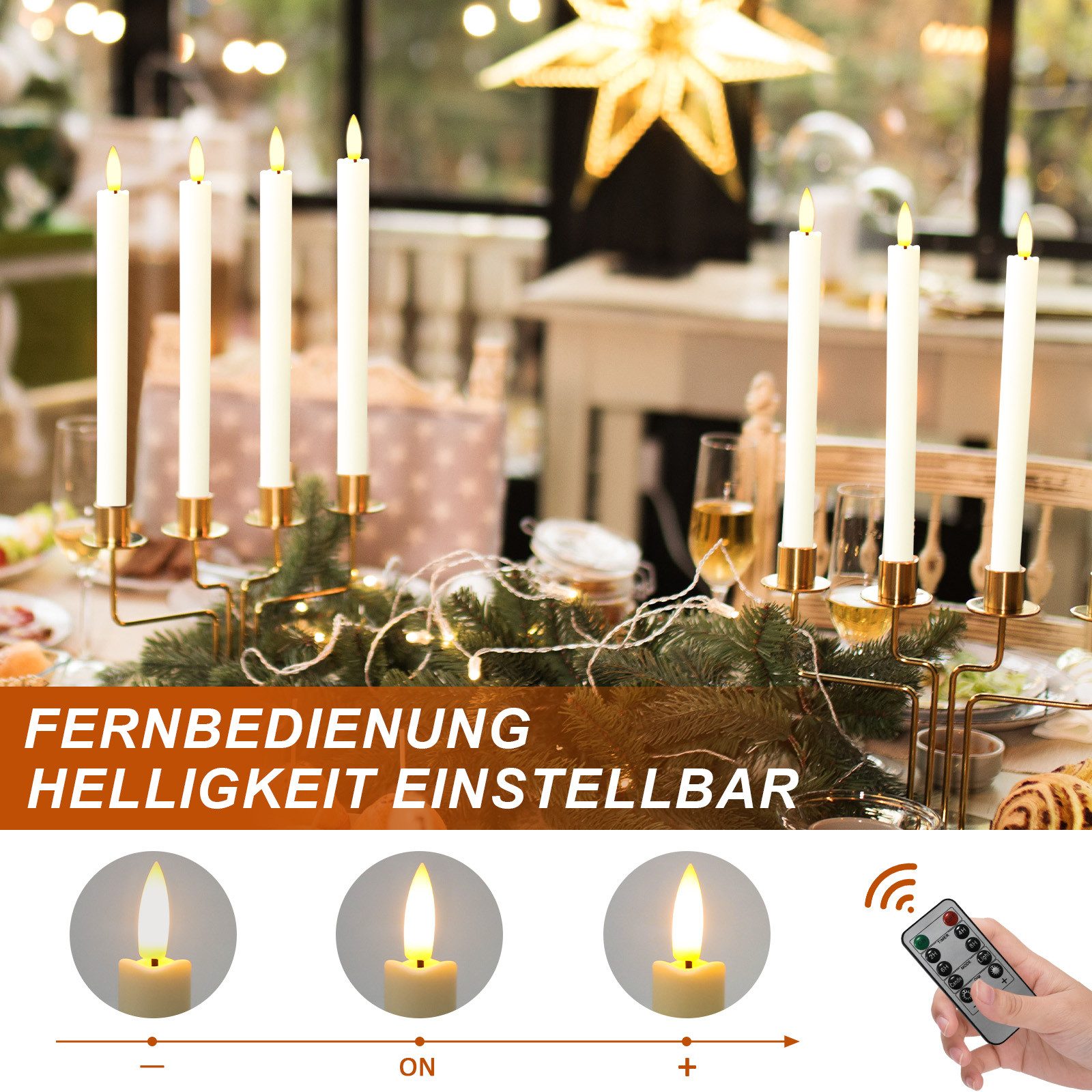 OZAVO LED-Kerze K-TZ06 6/12pcs LED Stabkerzen mit Fernbedienungs und Timer, Zwei Modi und Dimmbar, Warmweiße Flammenlose Tischkerzen Dekorative Kerzen, Timerfunktion für 2, 4, 6 und 8 Stunden