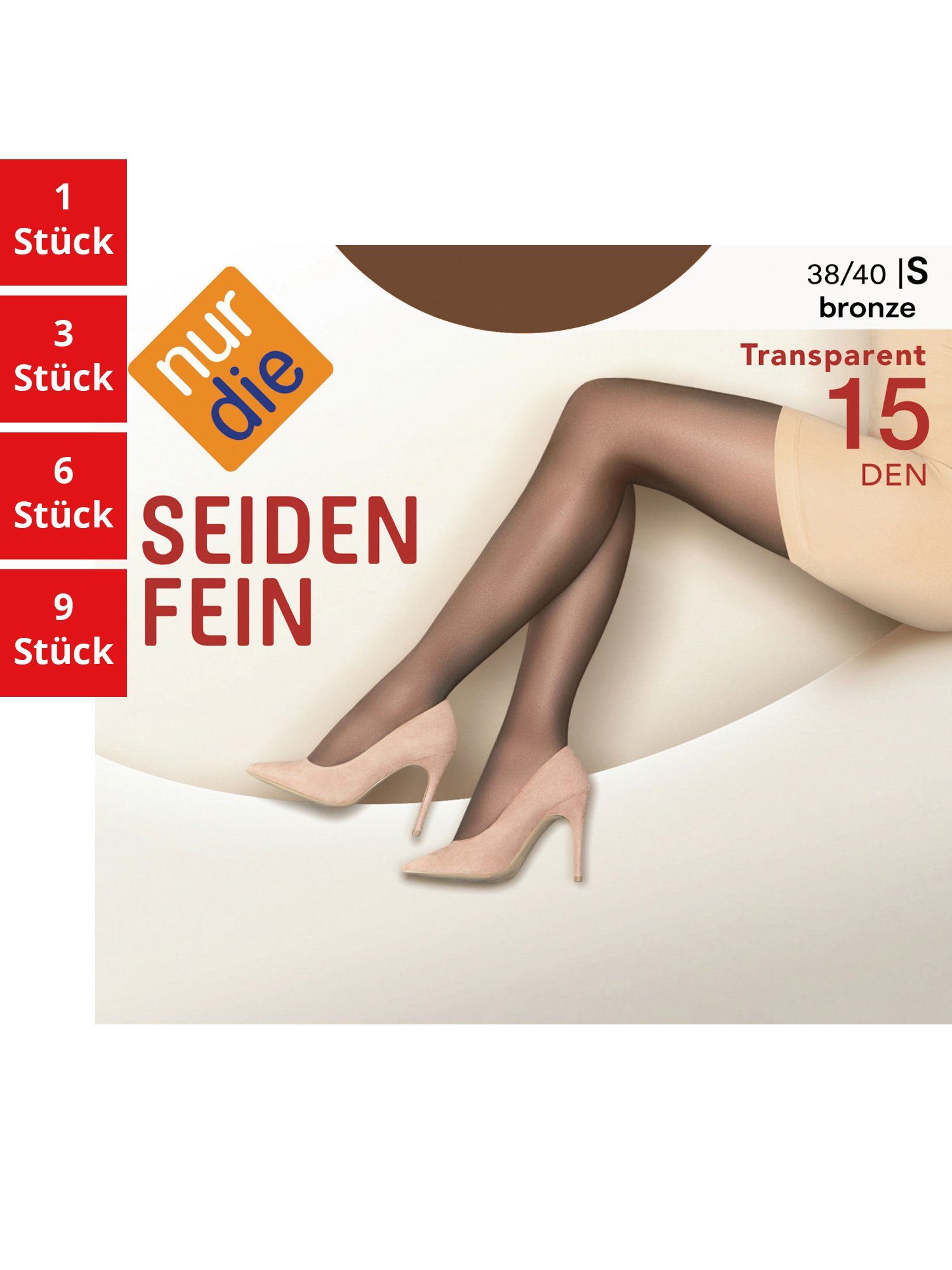 Nur Die Feinstrumpfhose Seidenfein 15 DEN Damen (1er/3er/6er/9er Pack 1 St) nylon transparent Fein-strumpfhose durchsichtig frauen multipack glanz bronze