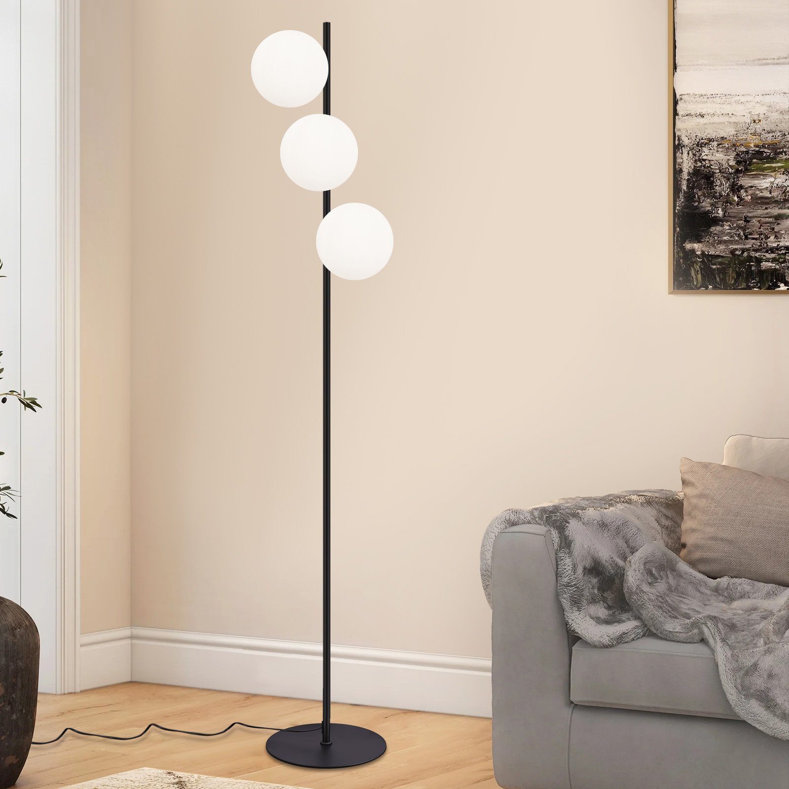 Stehlampe Vintage Wohnzimmer Gold Glas E27 Modern Standleuchte Industrial