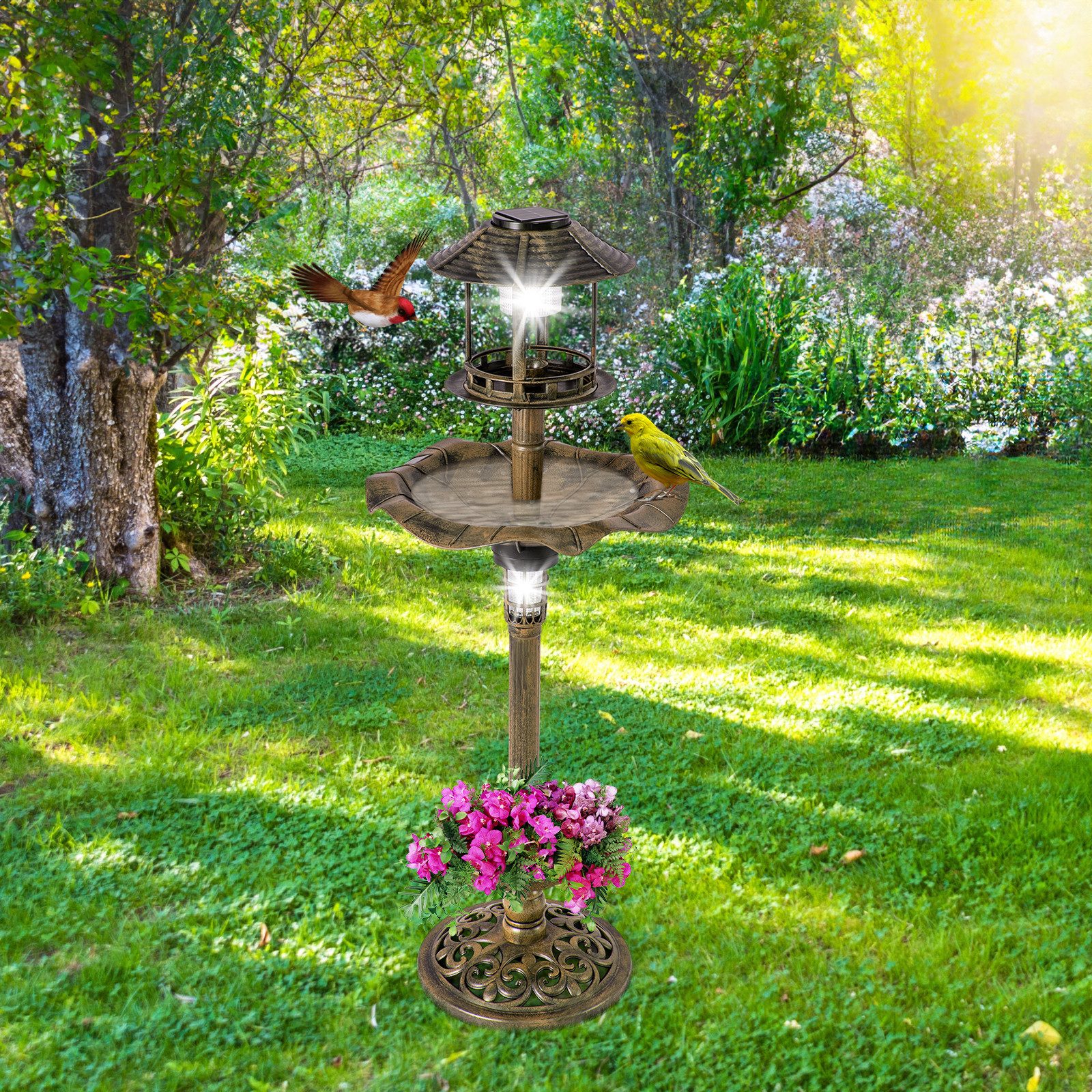 KOMFOTTEU Vogeltränke Vogelbad Vogelfutterhaus, mit Blumentopf & Solar Leuc günstig online kaufen