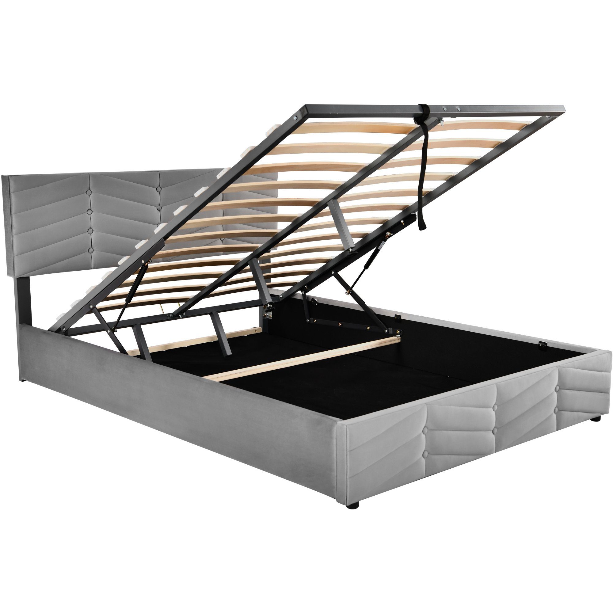 cm), Samt Polsterbett grau (140x200 SOFTWEARY Doppelbett mit höhenverstellbar, und Kopfteil Lattenrost Bettkasten