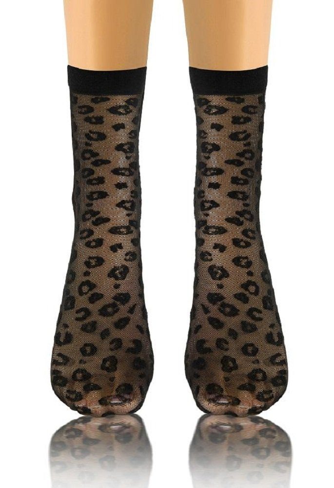 Lycille Feinsocken Elegante Transparente Damen-Socken mit Leopardenmuster – Bild 3 von 4
