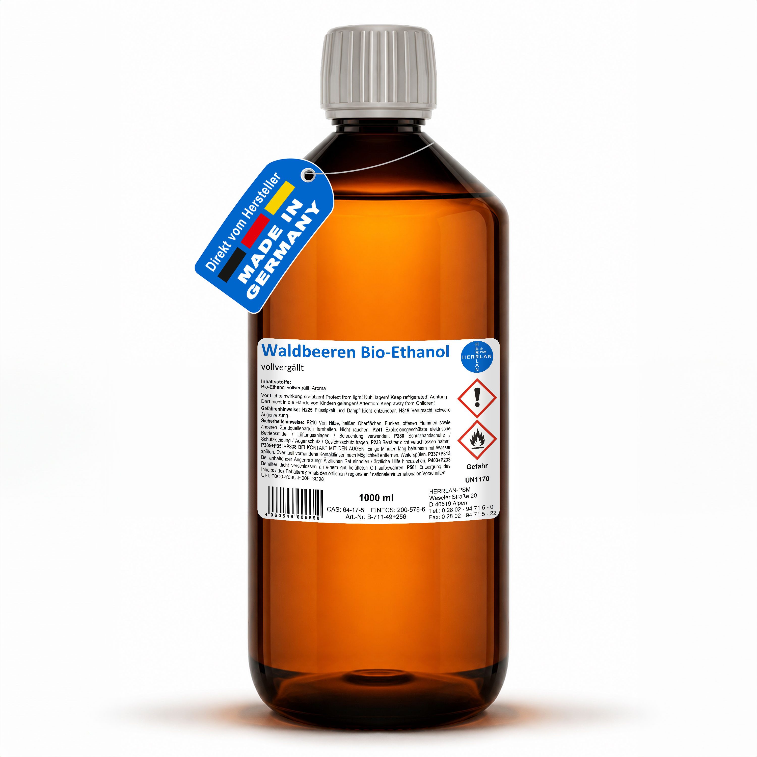 HERRLAN Bioethanol Waldbeeren Alkohol I Kamin-Ethanol I vollvergällt, 1 l