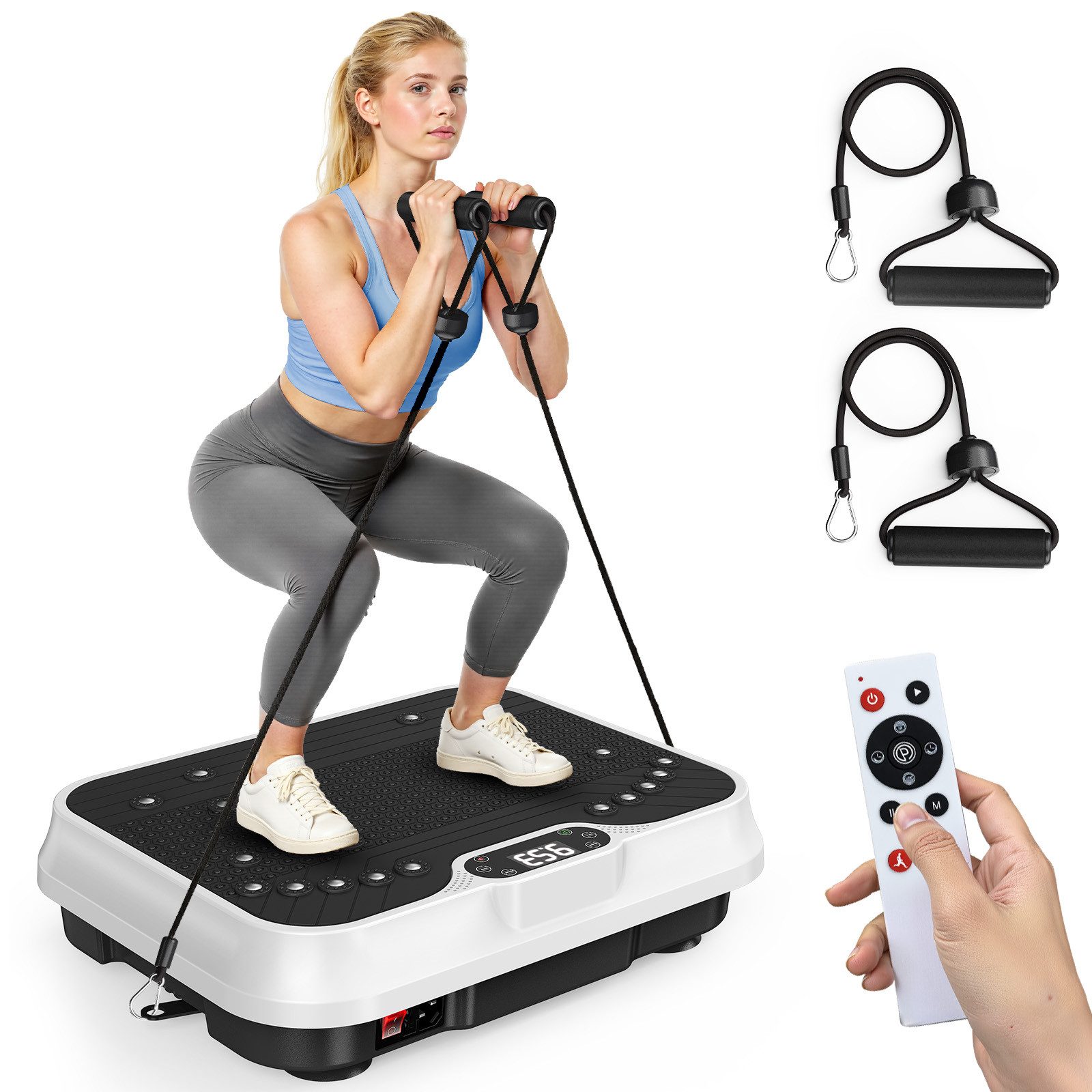 Dskeuzeew Vibrationsplatte mit leisem Motor – 250 Stufen – 9 voreingestellte Modi, 200 W, 250 Intensitätsstufen, Fitnessgerät mit Fernbedienung – LCD-Display – Belastbarkeit 150 kg