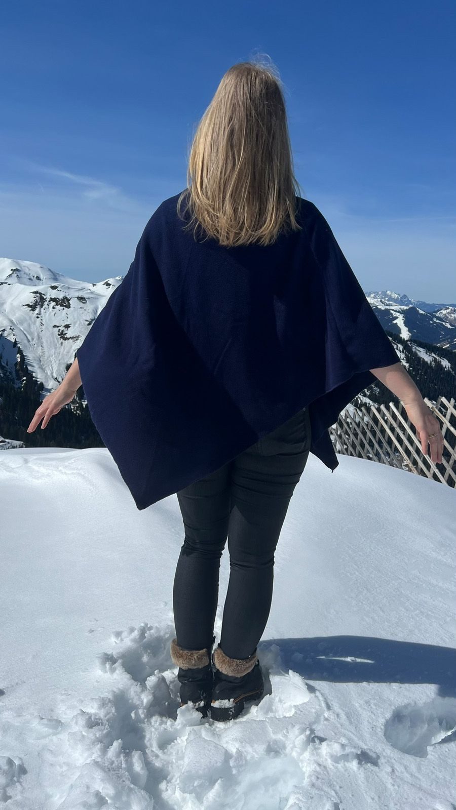 BURI Poncho Damen Poncho Set Schal Cashmere Feeling Fleece Cardigan Blau & Schwarz – Bild 4 von 5