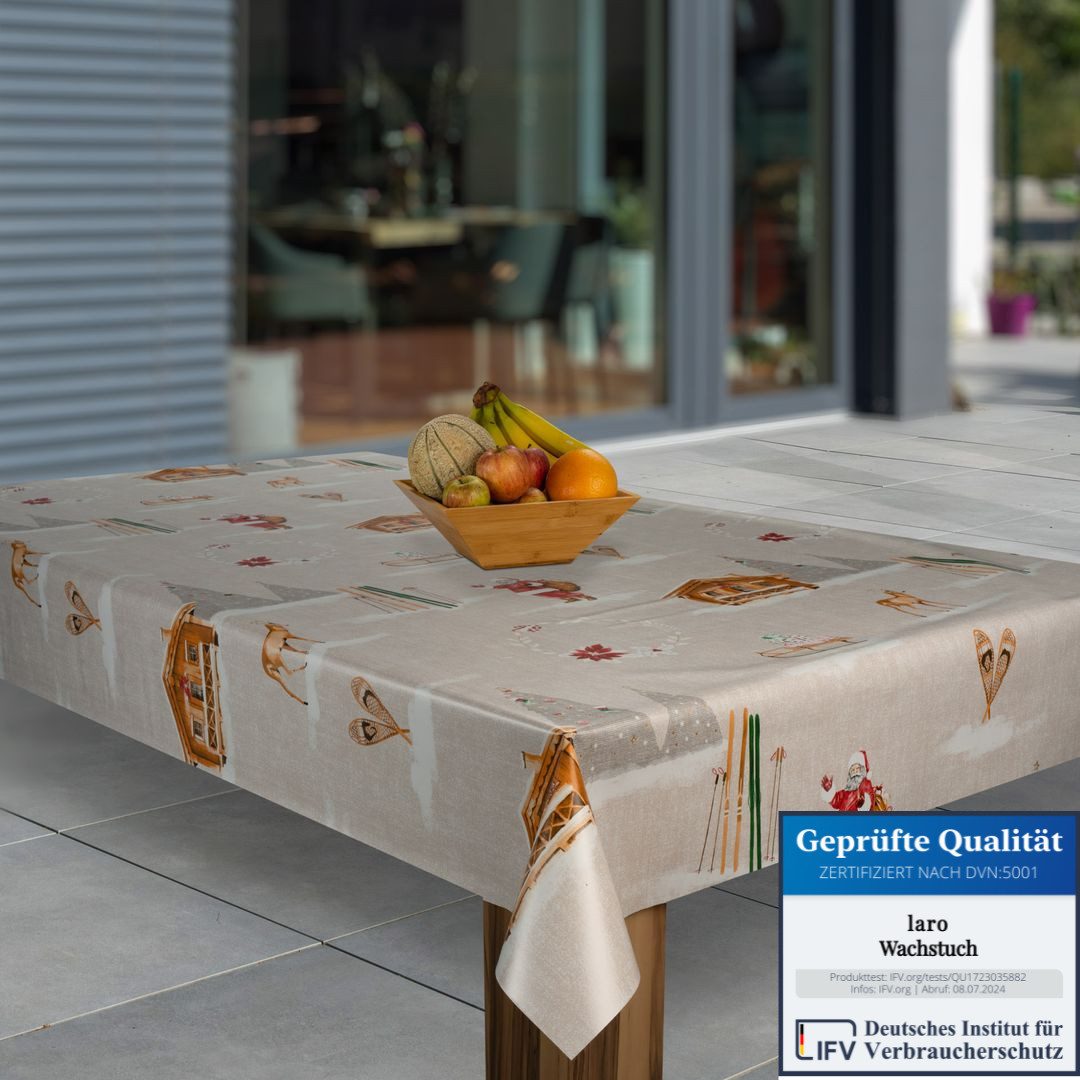 laro Tischdecke Wachstuch-Tischdecken Weihnachten Haus Blume Beige rechteck günstig online kaufen