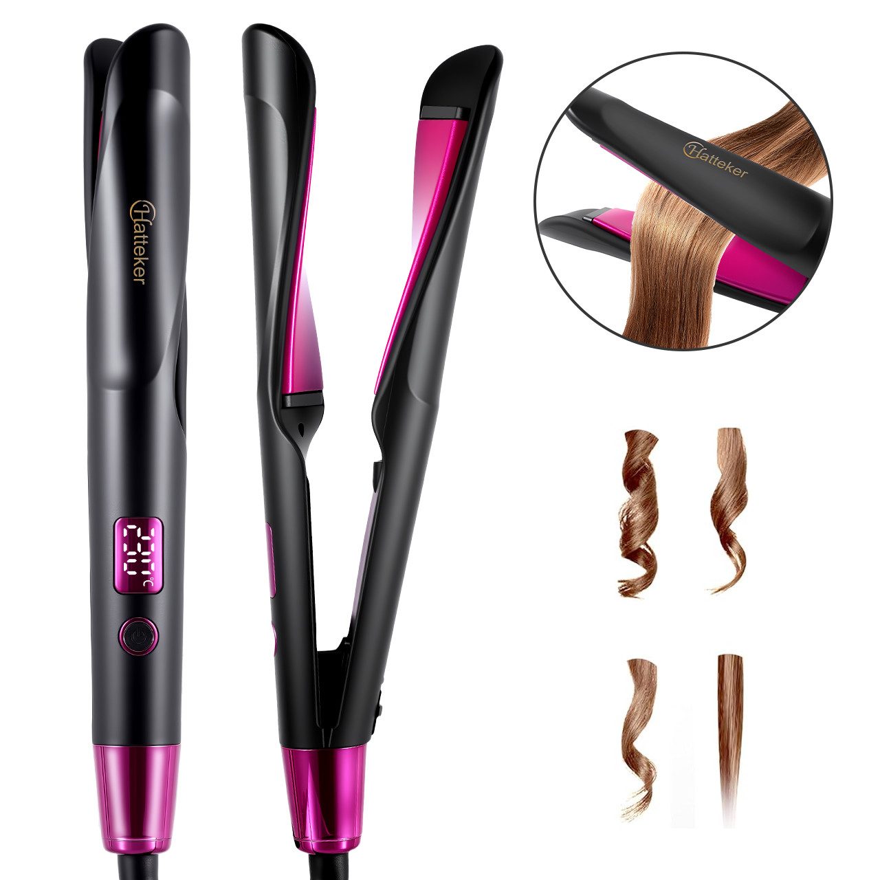 HATTEKER Glätteisen HT-136 Professional 2-in-1 Lockenstab & Haarglätter, 11 Temperaturstufen, Automatische Abschaltung