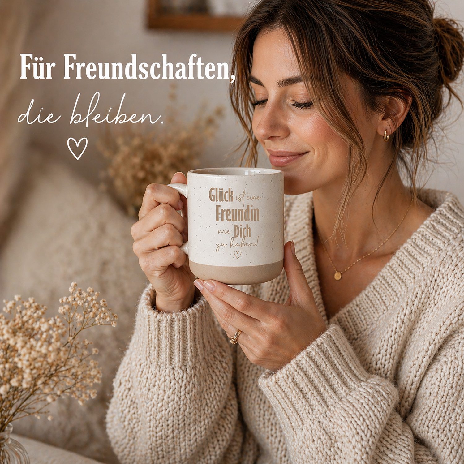 Camolo Tasse Kaffeetasse Steingut Glück ist eine Freundin ..., Keramik – Bild 3 von 5