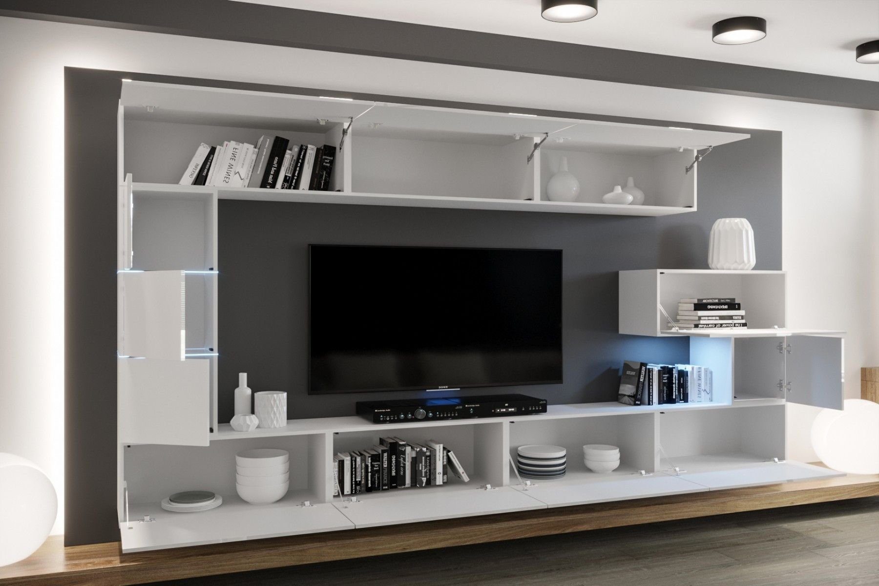 Eleganz), Elegantes Set, - Premium - ROYAL24_MARKT - und Innovation dein Wohnzimmer, Royal Design 10-St., Weiß-Schwarz Qualität - Wohnwand - (Komplett Hochwertige / Wohnwand Material für Beleuchtung