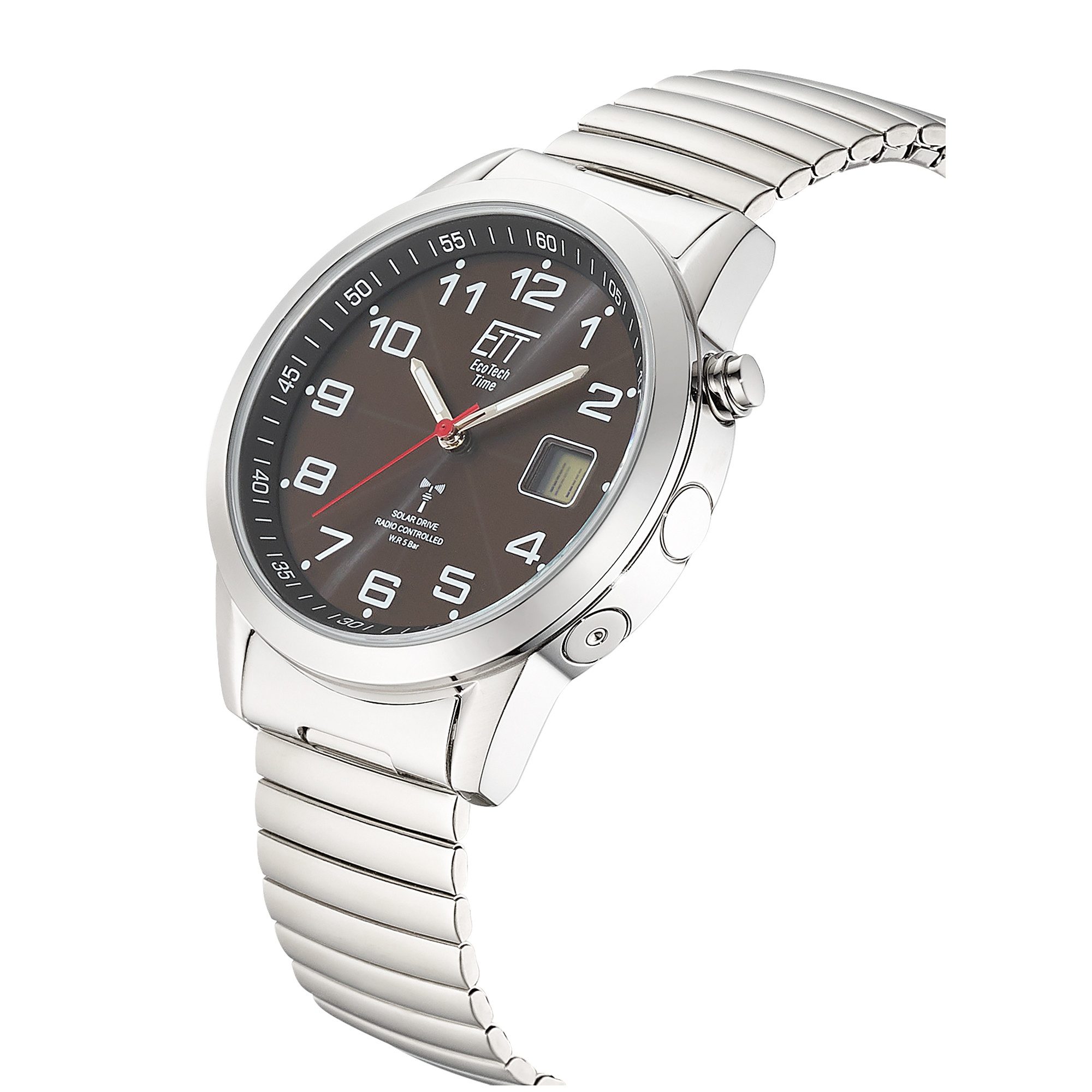 ETT Funkuhr Gobi EGS-11712-22Z, Armbanduhr, Solar, Herrenuhr, Edelstahlarmband, analog, digital