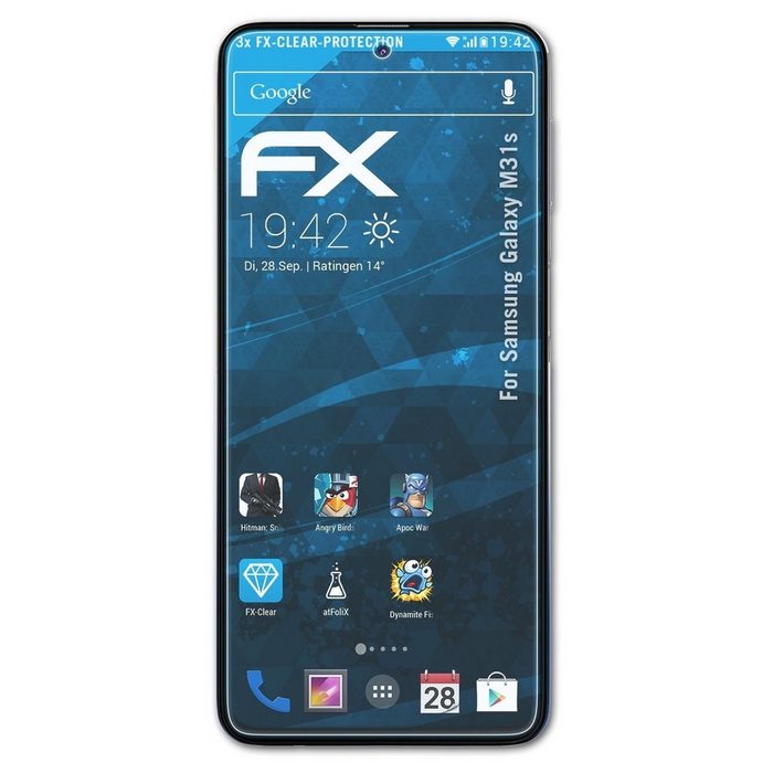 atFoliX Schutzfolie Displayschutz für Samsung Galaxy M31s (3 Folien) Ultraklar und hartbeschichtet