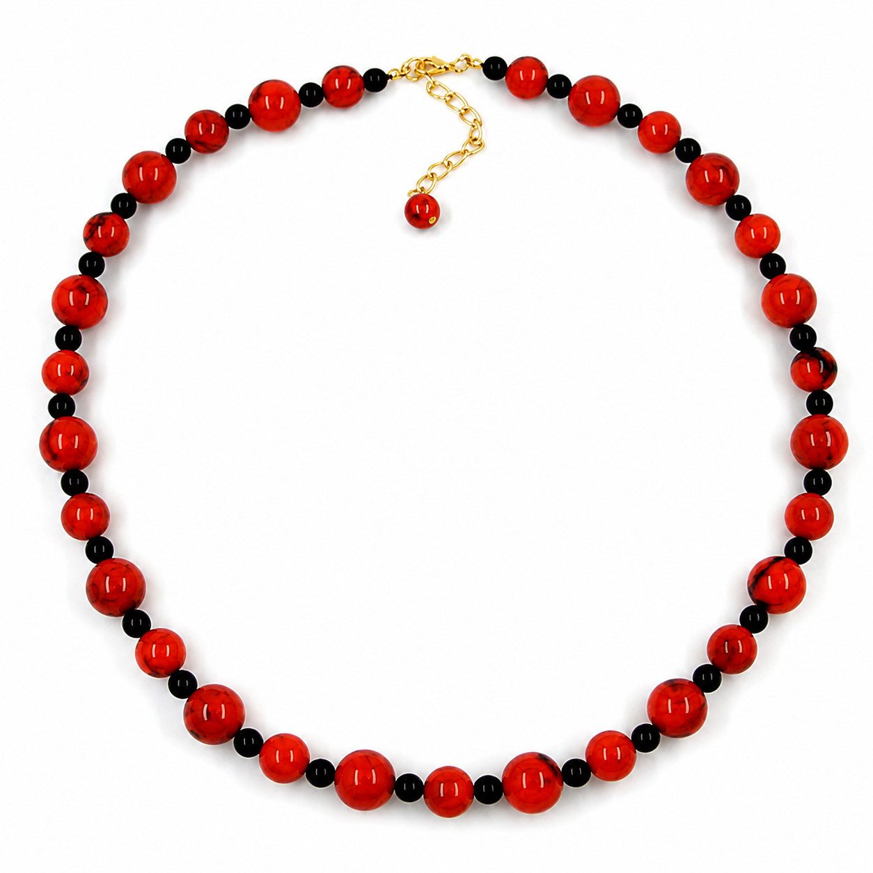 unbespielt Collier Perlenkette Kunststoffperlen orange-schwarz marmoriert 50 cm, Modeschmuck für Damen