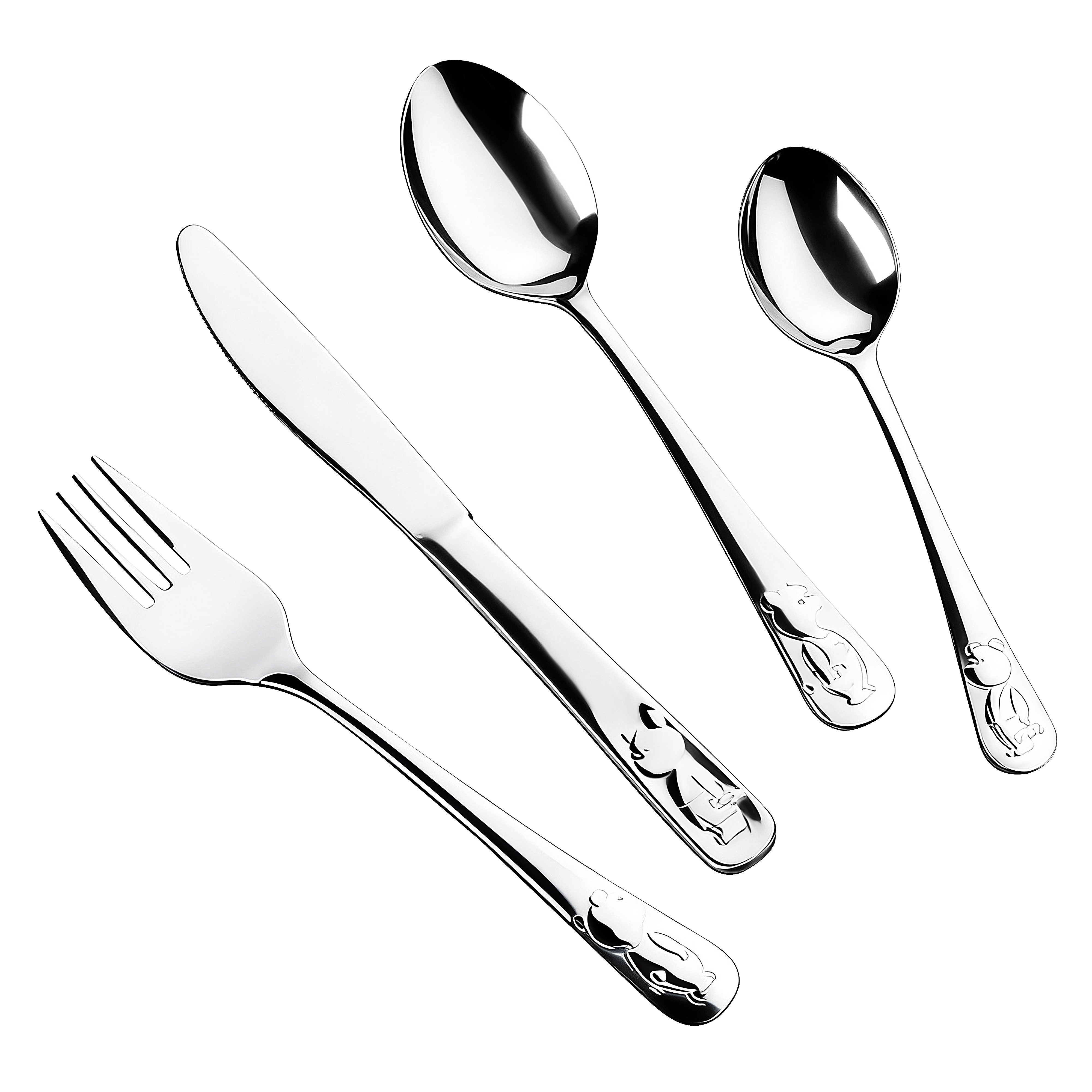 Michelangelo Kinderbesteck KIDS 4-teiliges, Edelstahl rostfrei 18/10 (4-tlg), 1 Personen, Edelstahl 18/10, Praktisches Komplett-Set für den täglichen Gebrauch