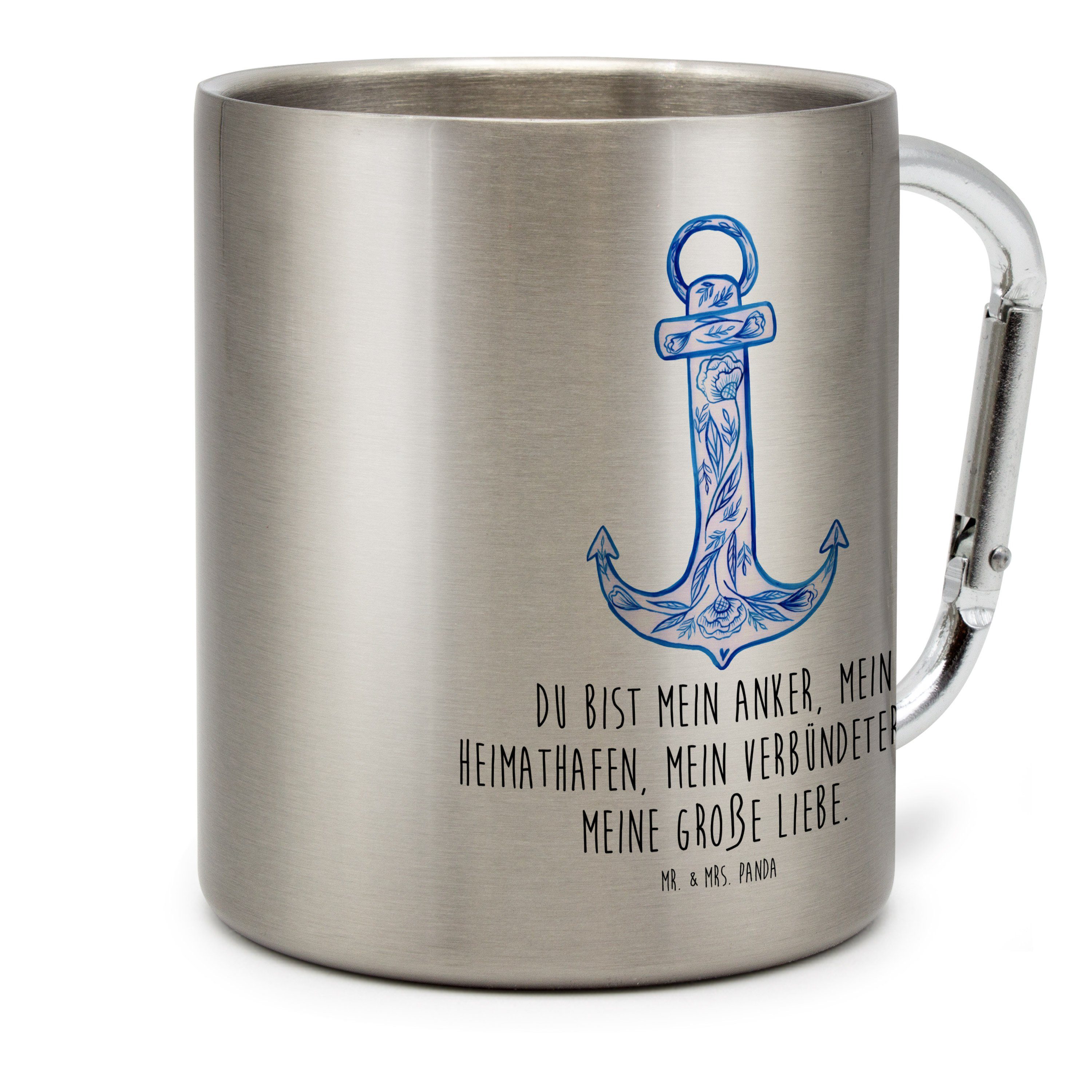 Mr. & Mrs. Panda Tasse Anker Blau, Edelstahlbecher, Transparent, Isolierbecher, Thermobecher, Edelstahl, Edelstahlbecher Campingtasse wandertasse