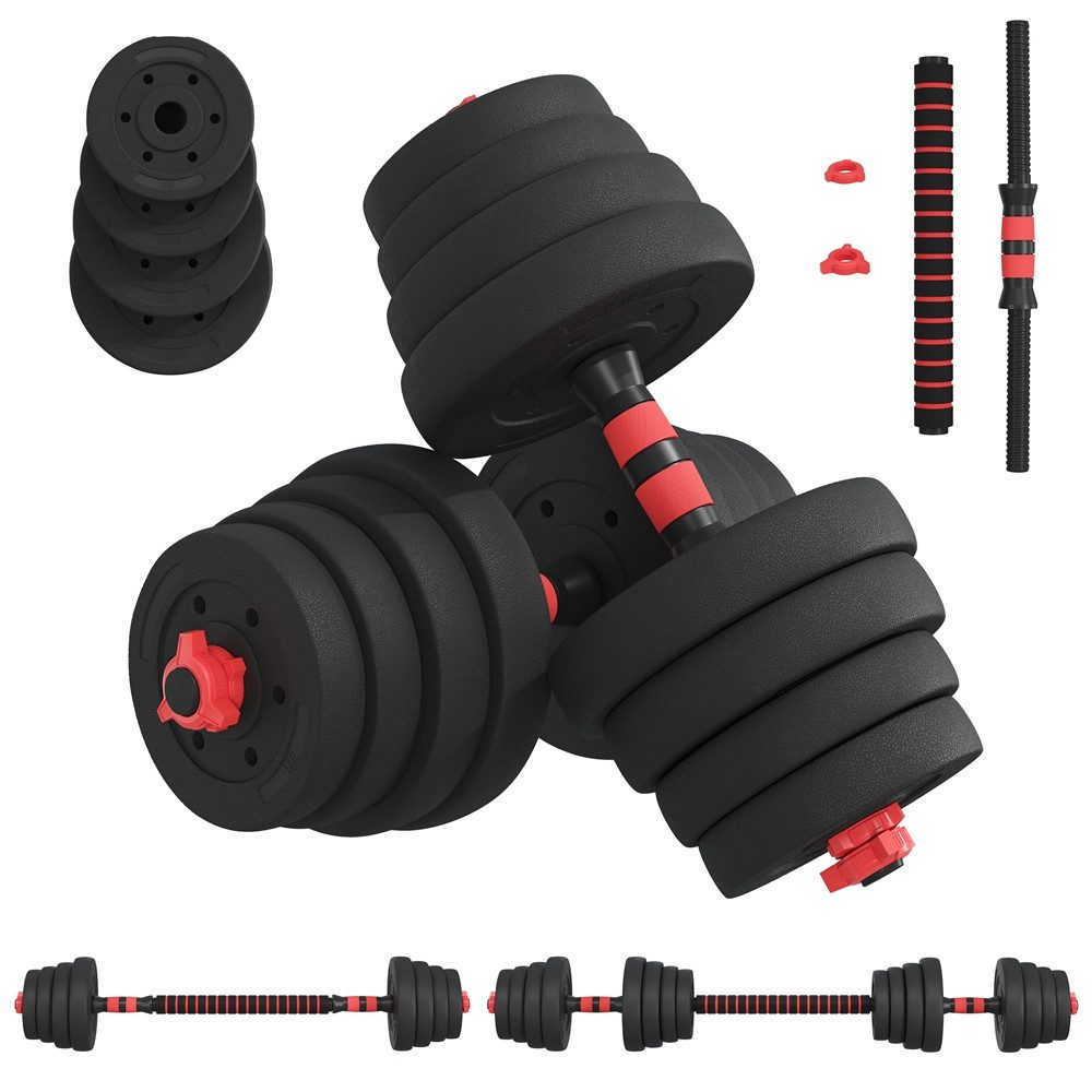 Yaheetech Hantel-Set 2-in-1 Hanteln mit Verbindungsstange 15/20/27kg, Mit 16 Gewichtsscheiben und Doppel-Sicherheitsverschlüssen