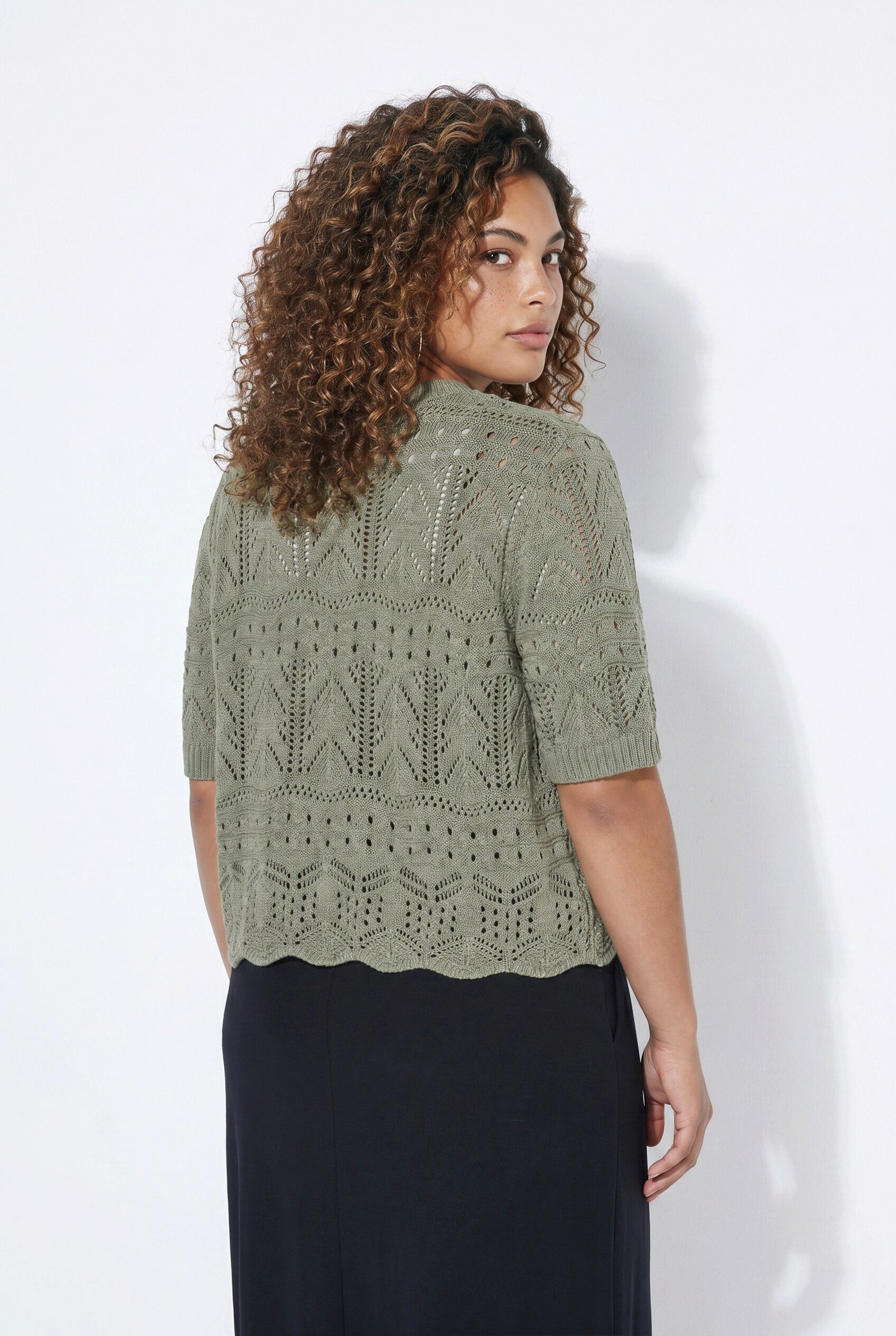 Angel of Style Strickjacke Strickjacke Straight Fit Ajourstrick Halbarm