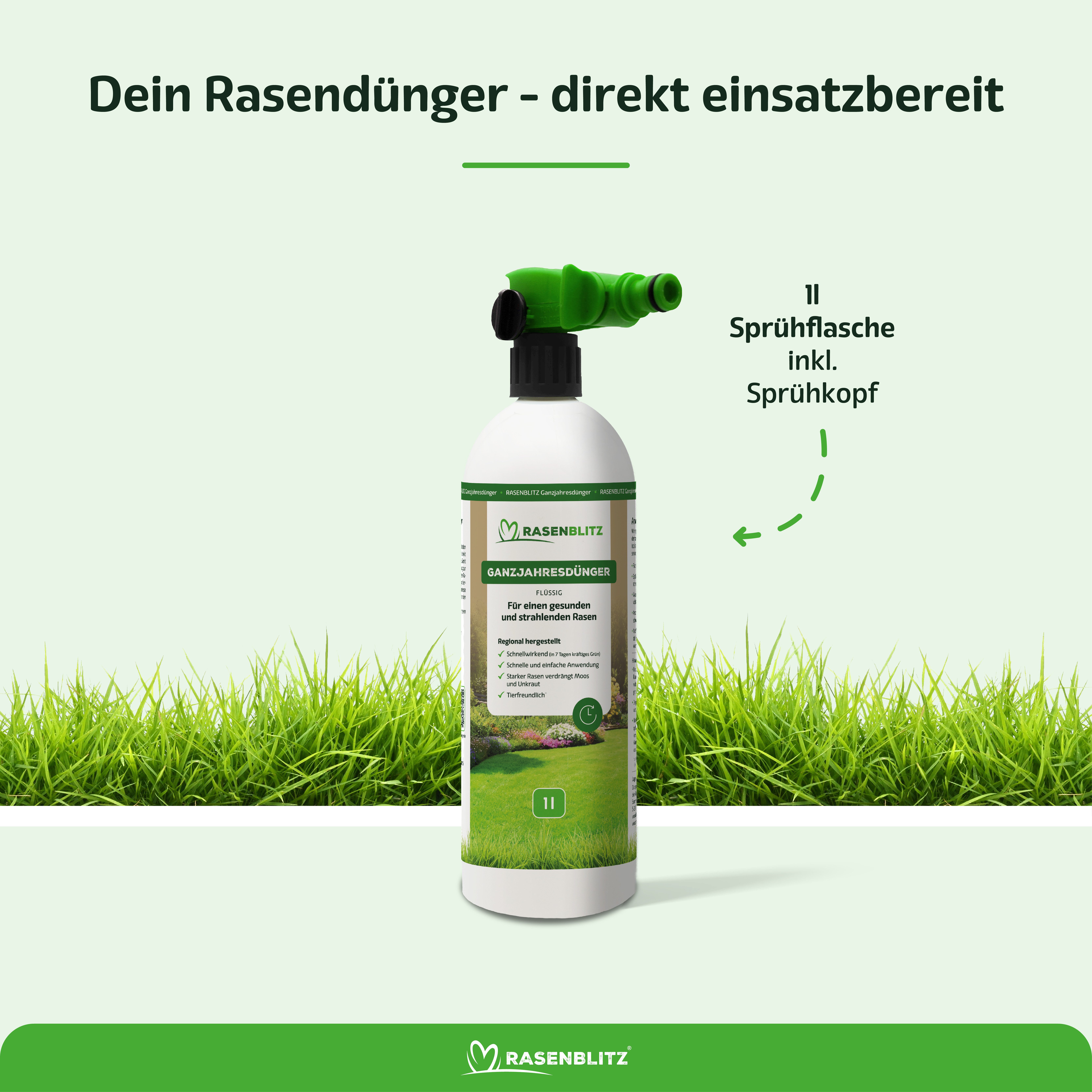 RASENBLITZ Rasendünger RASENBLITZ Ganzjahresdünger, 1 Liter, 2 Liter, 5 Liter, 10 Liter – Bild 2 von 5