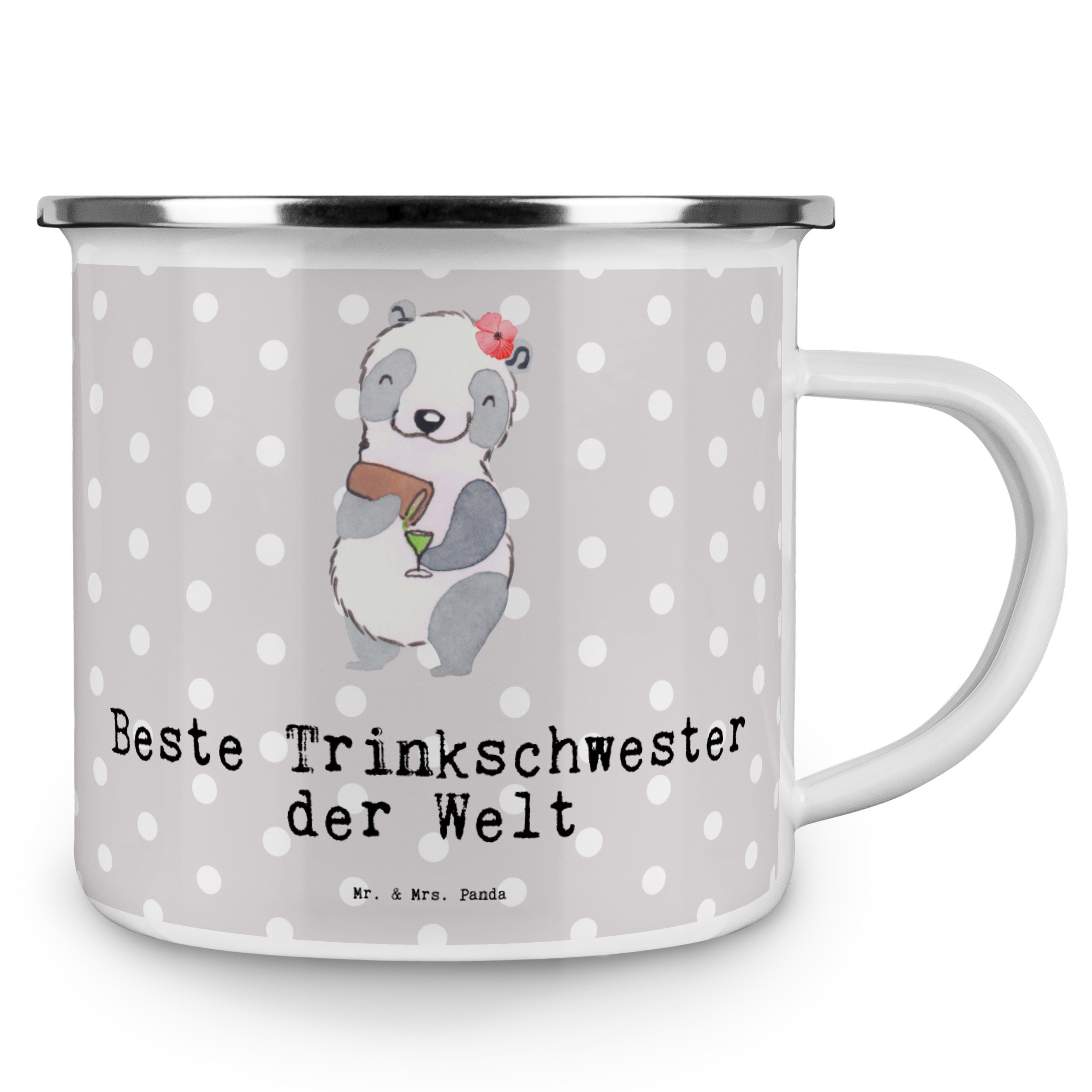 Pastell Geburt, der Welt & Geschenk, Trinkschwester Emaille Grau Becher Panda - Panda - Mr. Mrs. Beste
