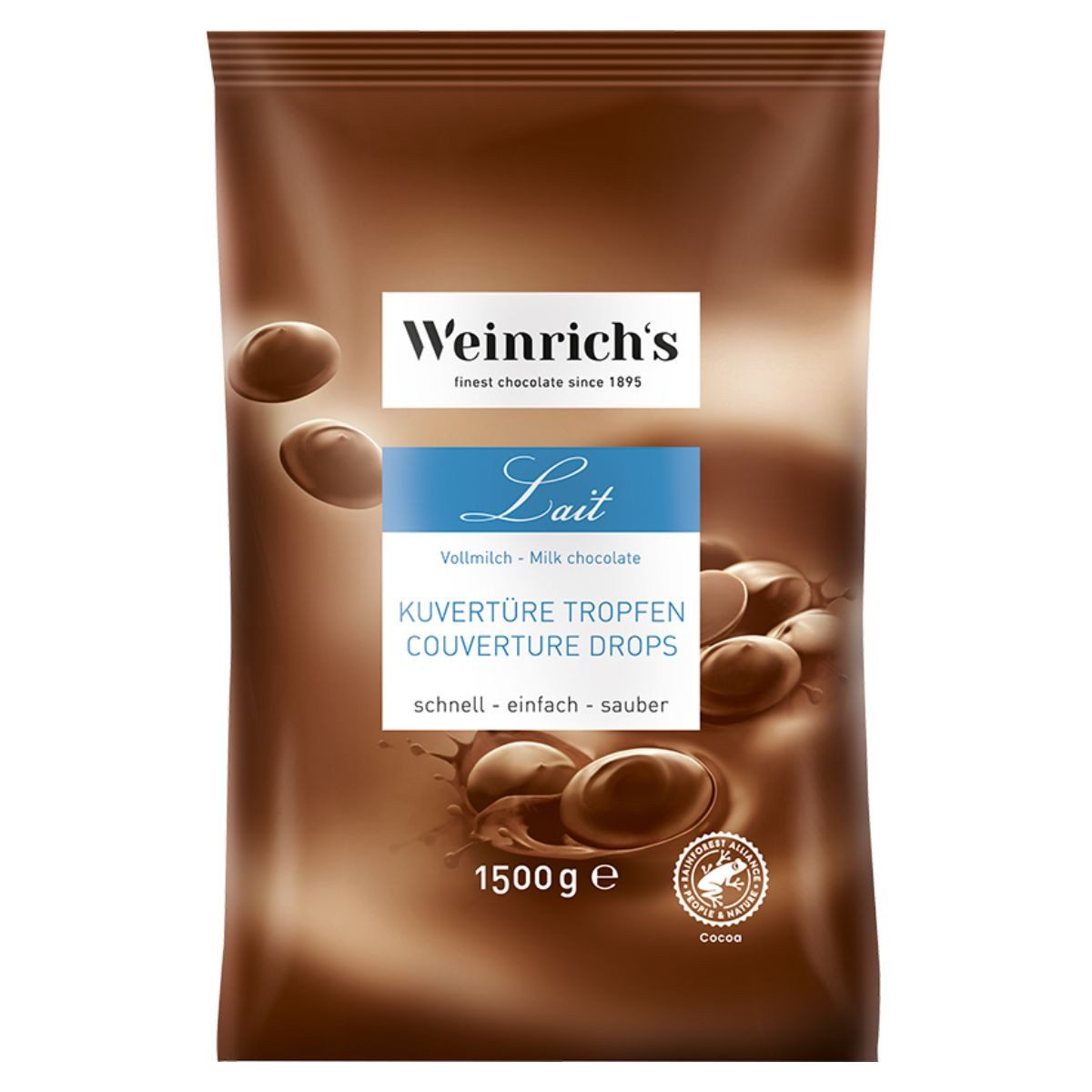 Weinrich's Schokolade Weinrichs 1895 Vollmilch Kuvertüre Tropfen 1,5 kg – 36% Kakao, 1500 g