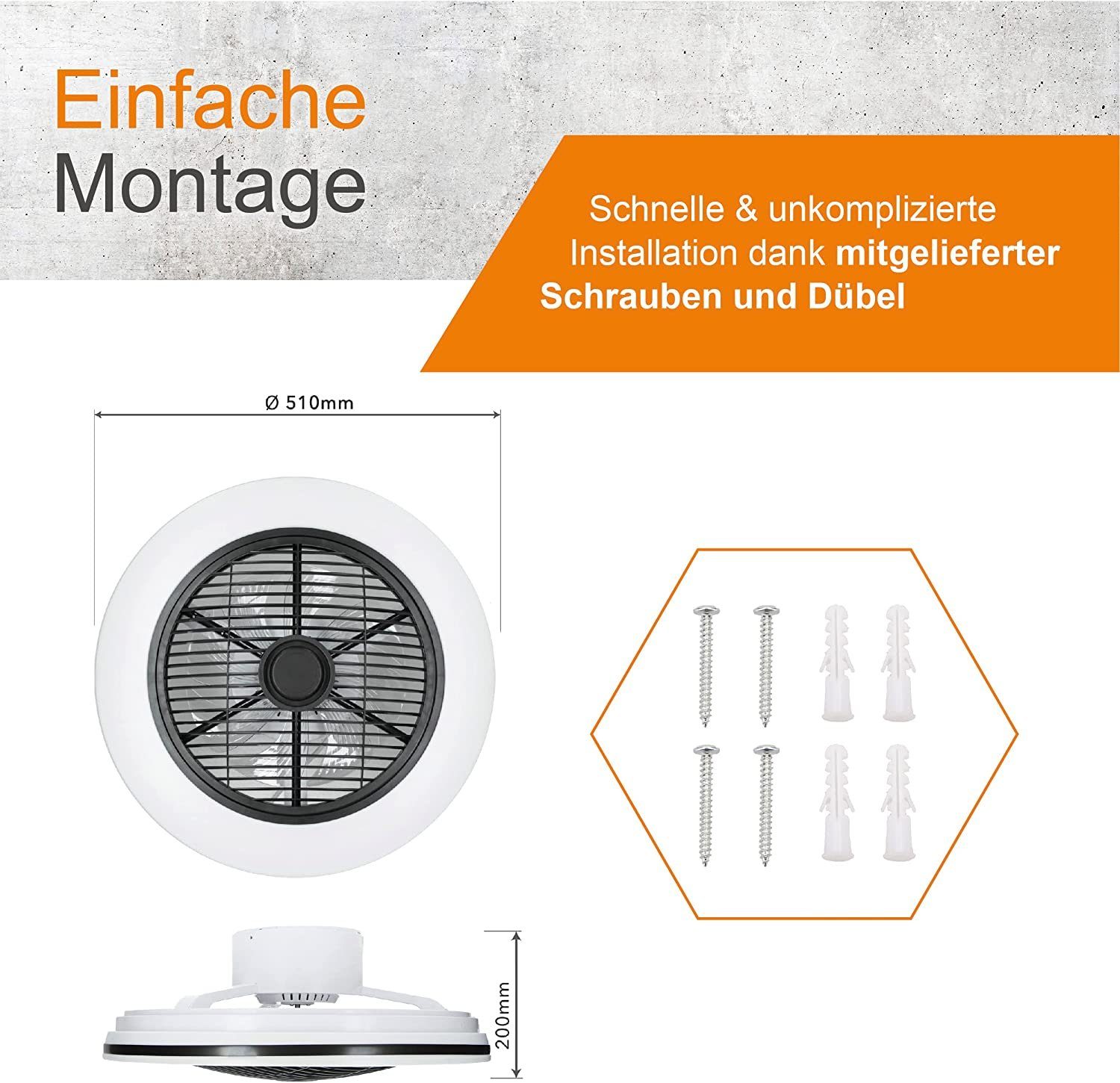 proventa LED Deckenleuchte Ventilator mit 360° Airflow, Fernbedienung