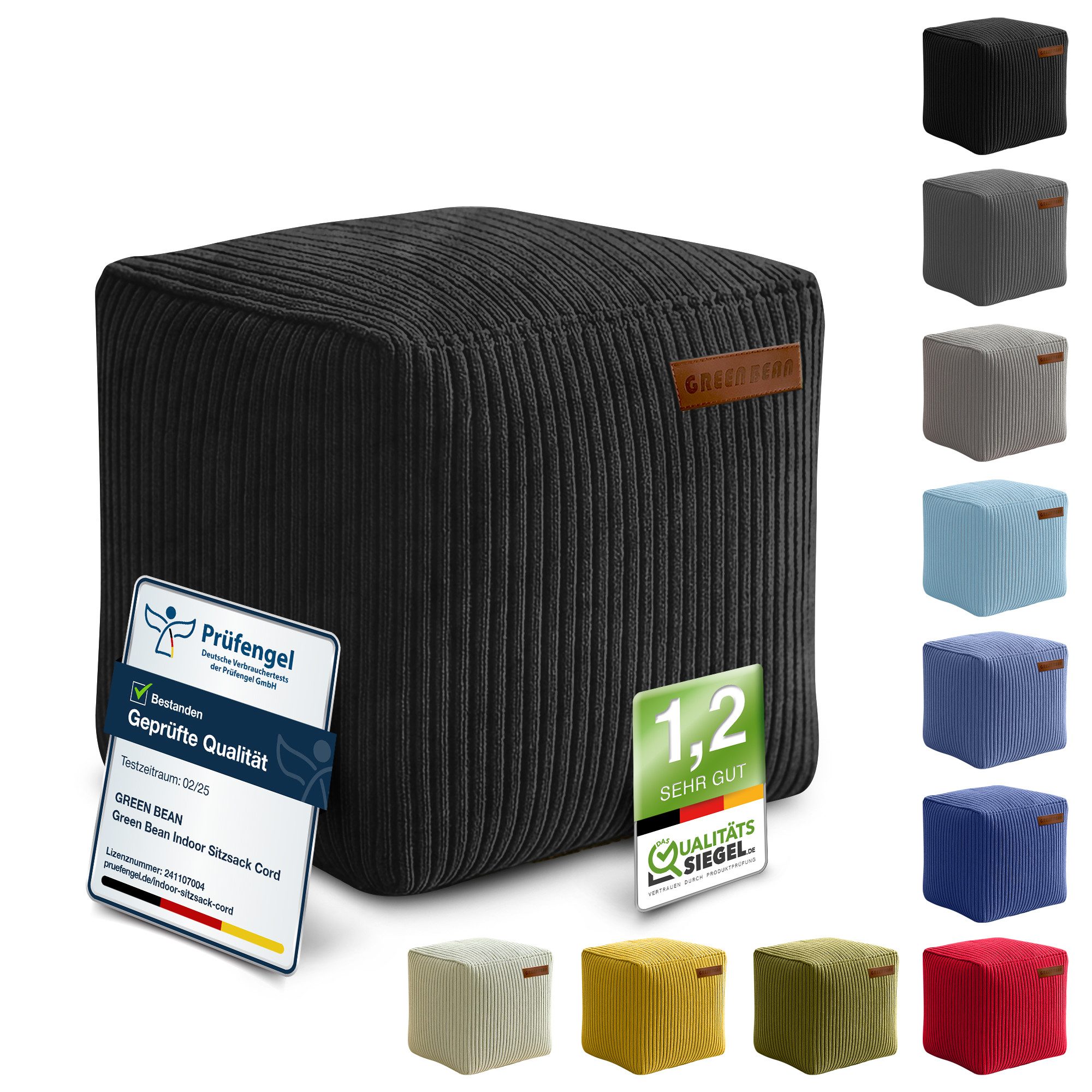 Green Bean Pouf Cube Cord (Indoor Sitzhocker Sitzkissen Fußhocker Relax-Ses günstig online kaufen