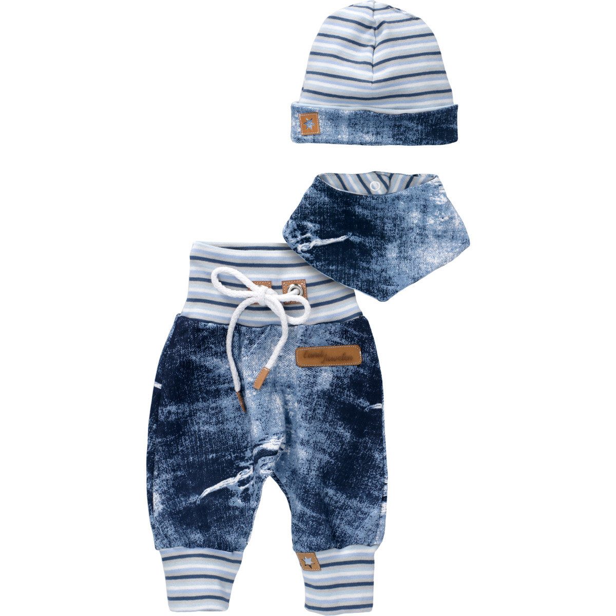 Land-Juwelen Body Handmade Jeansstyle Unisex Kinder (3-tlg) Baby Outfit, Geschenkset, Erstausstattungsset, Babyerstausstattung