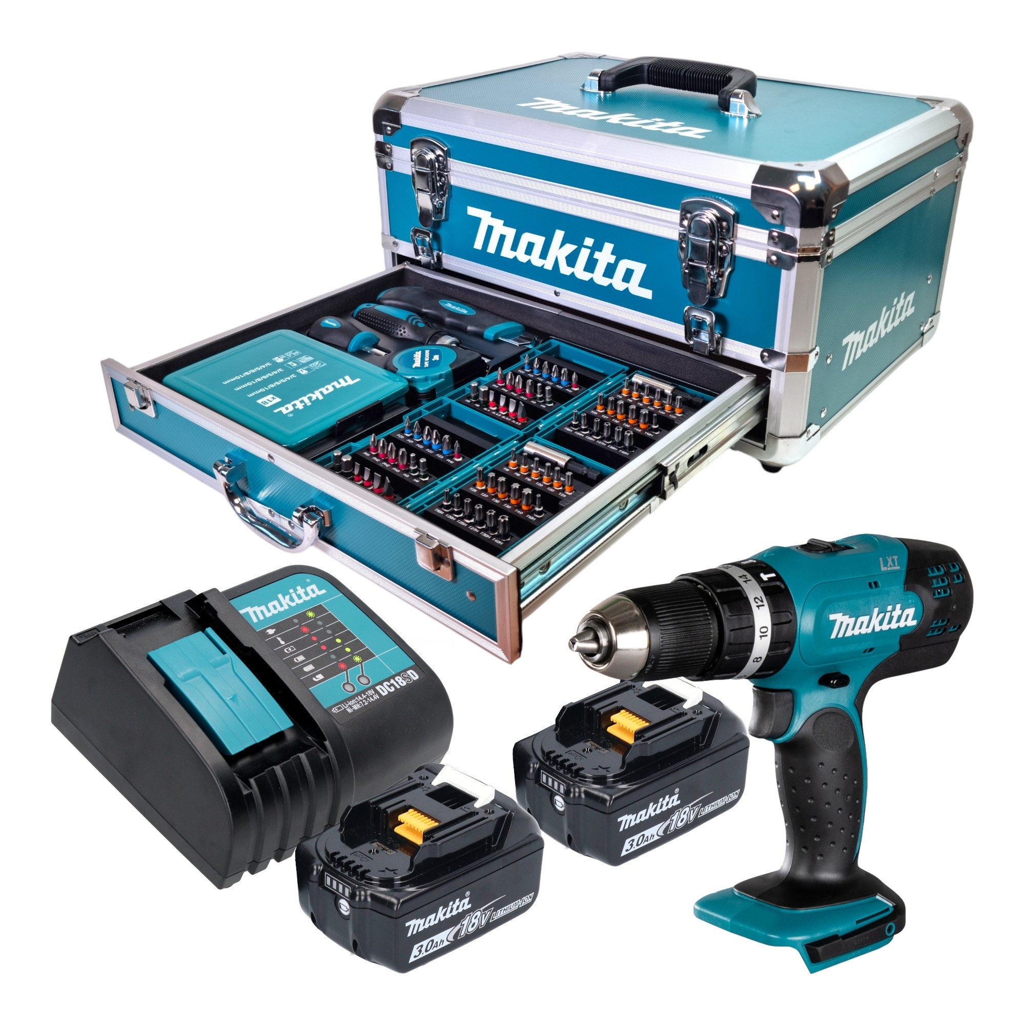 Makita Schlagbohrmaschine DHP 453 SFX9 18 V 42 Nm + 2x Akku 3,0 Ah + Ladegerät + Zubehör