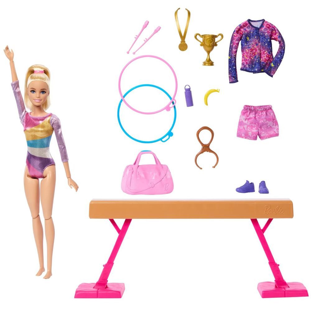 Barbie Anziehpuppe Turnspaß Barbie Mattel HRG52 Puppe im Spielset mit Schwebebalken