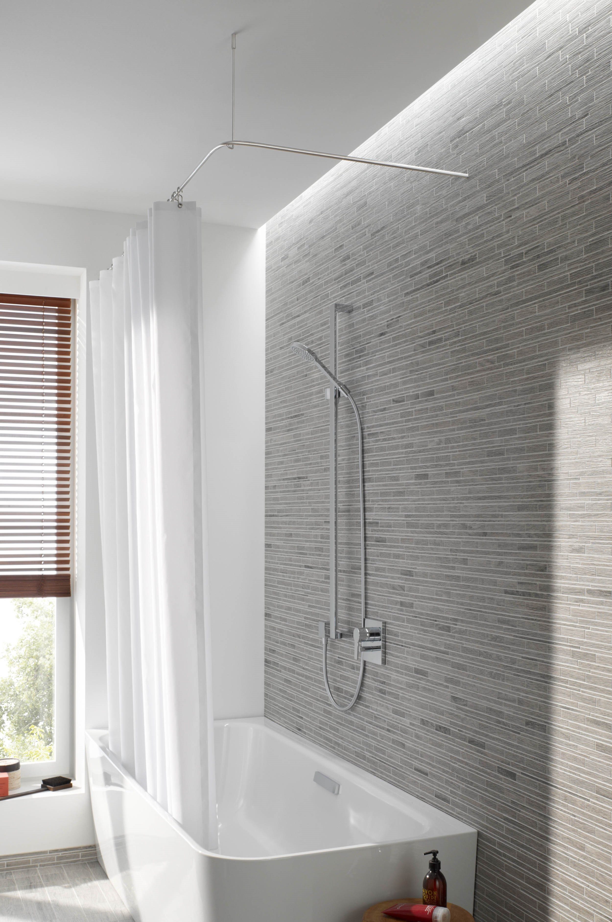 PHOS Design Duschvorhangstange L-Form Badewanne, Verschraubung, Edelstahl