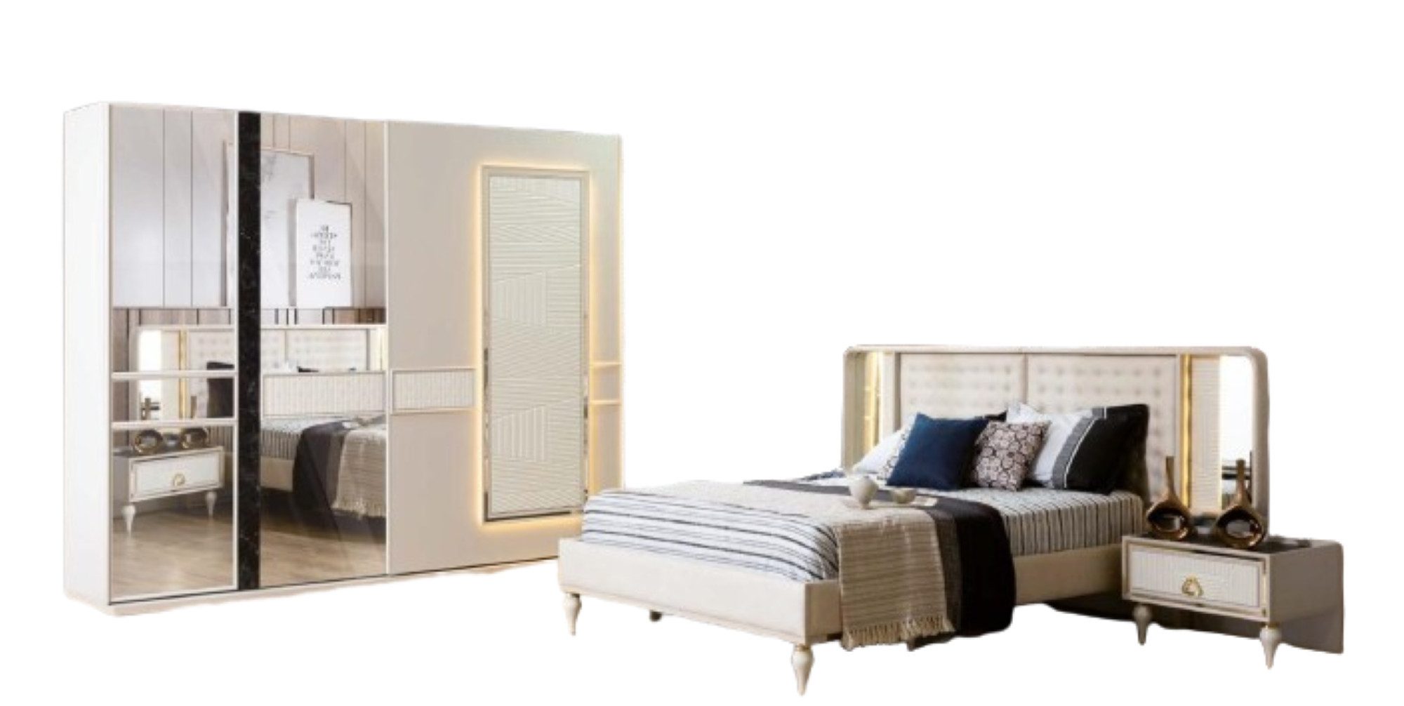 Xlmoebel Schlafzimmer-Set Loft Bett mit Nachttischen und Schrank in modernem Design, (Bett+2x Nachttische+Kleiderschrank), Hergestellt in Europa