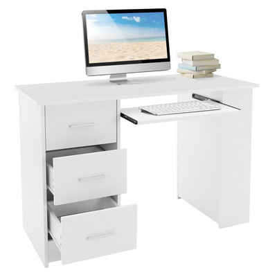 ML-DESIGN Schreibtisch Arbeitstisch Bürotisch Computertisch PC Tisch Zuhause/Arbeitszimmer, Weiß mit 3 Schubladen Regale und Tastaturauszug 110x49x75cm Stauraum
