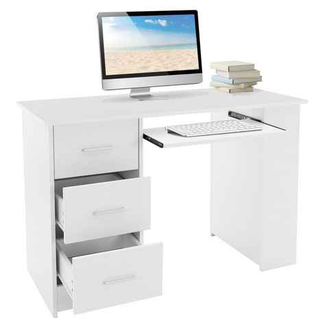 ML-DESIGN Schreibtisch Arbeitstisch Bürotisch Computertisch PC Tisch Zuhause/Arbeitszimmer, Weiß mit 3 Schubladen Regale und Tastaturauszug 110x49x75cm Stauraum