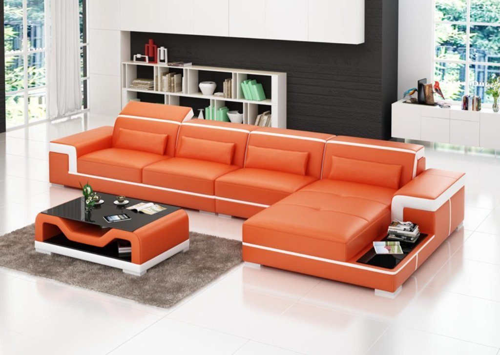 JVmoebel Ecksofa, Ecke Ecksofa Orange Garnitur Form Sofa Couch Wohnlandschaft Polster L Stoff