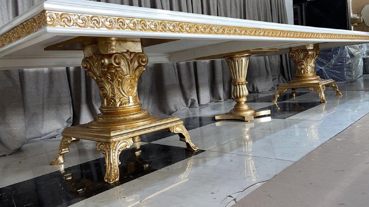 Möbel Riesiger & Barock & Barockstil 1 Barock Set / Esstisch 14 Esszimmerstühle Esszimmer / Möbel Luxus - Creme Esszimmer-Set - im - Esszimmer Weiß Edel Prunkvoll Casa - Luxus Gold Barock Padrino Barock