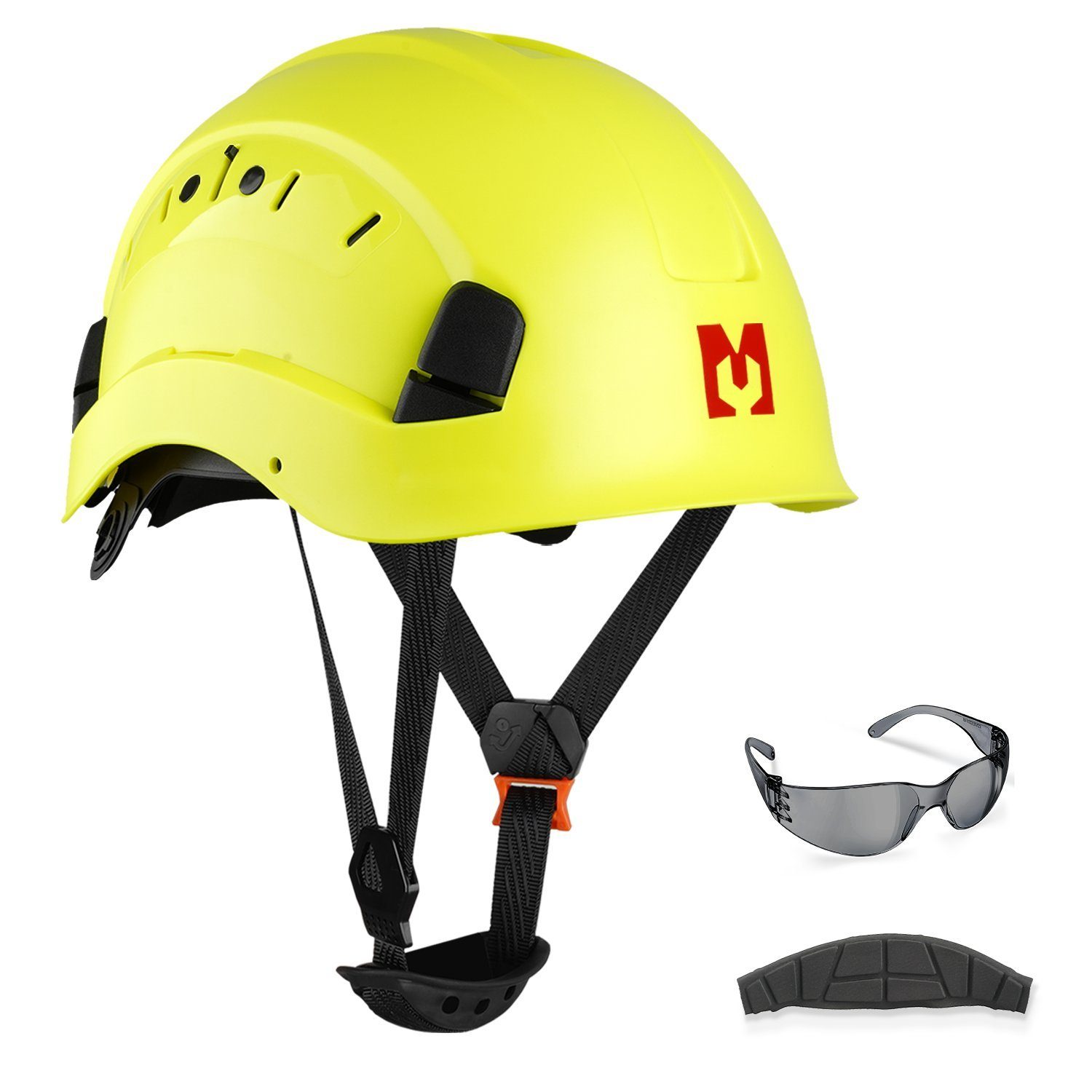 Mustbau Schutzhelm Arbeitshelm, EN397, ABS-Material, 53-63cm Verstellbarer Kopfumfang, Sicherheitshelm Bauhelm mit Anti-Beschlag-Brille und Schweißband
