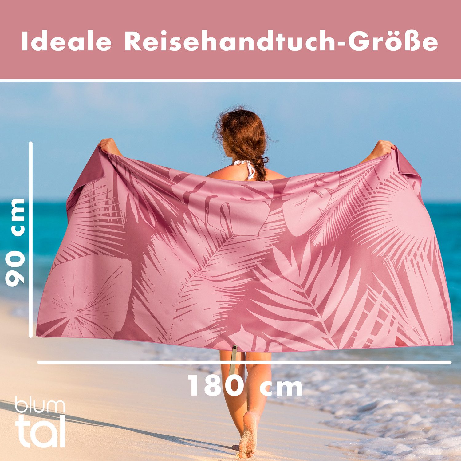 Blumtal Reisehandtuch Strandhandtuch 90x180 cm aus Mikrofaser - kompakt & schnelltrocknend, sandfrei mit Band - Mikrofaser Handtuch groß mit Wellen-Muster – Bild 2 von 5