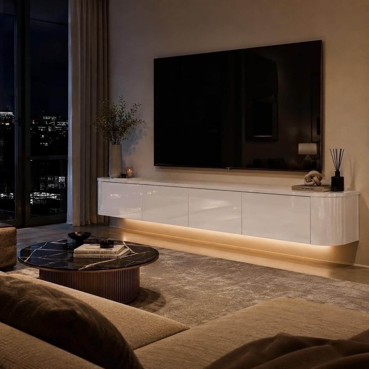 FUFU&GAGA Lowboard Hochglanz LED TV-Board, schwebend oder stehend, Goldene Füße