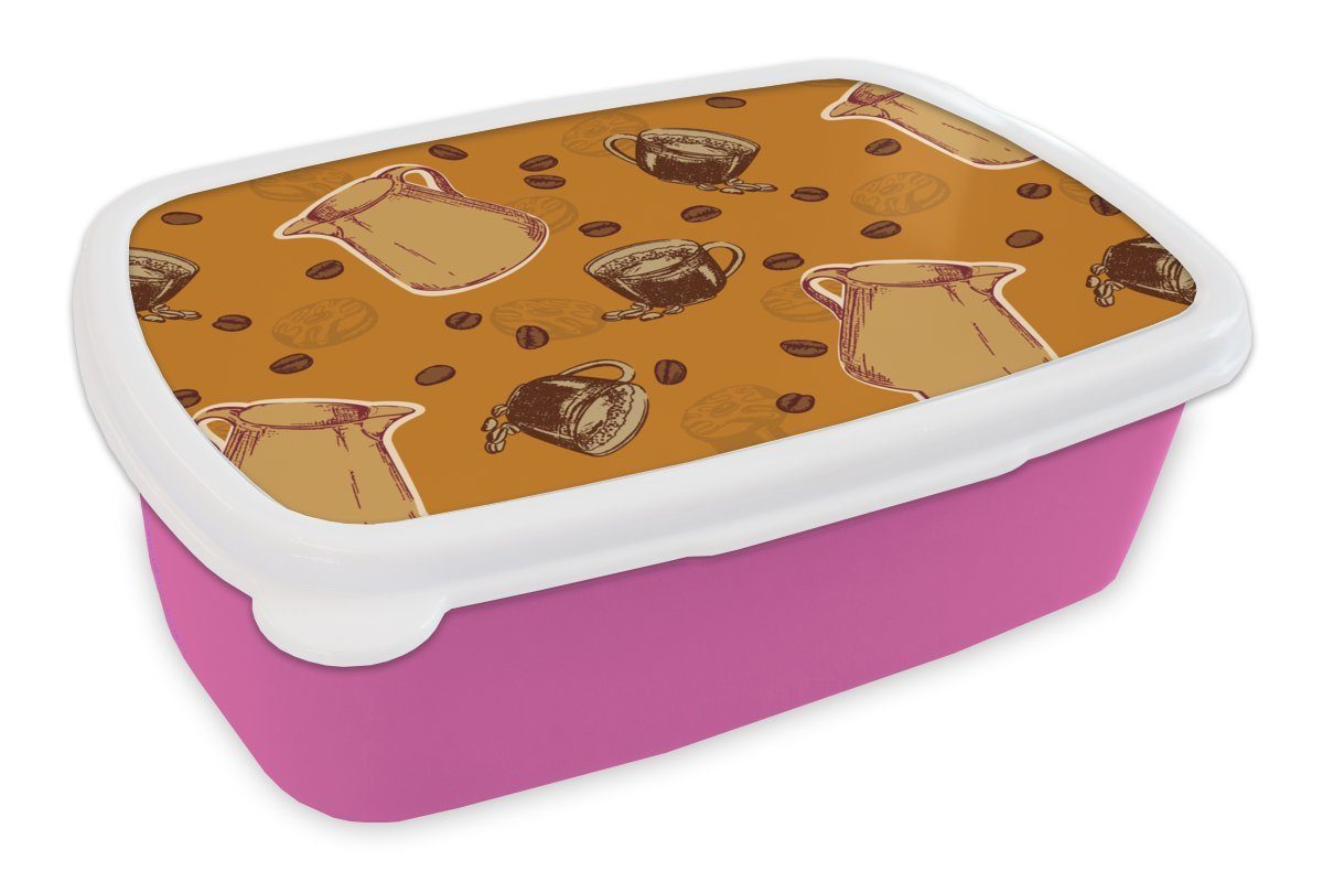 MuchoWow Lunchbox Kaffee - Kaffeebohnen, Kunststoff, (2-tlg), Brotbox für Erwachsene, Brotdose Kinder, Snackbox, Mädchen, Kunststoff rosa