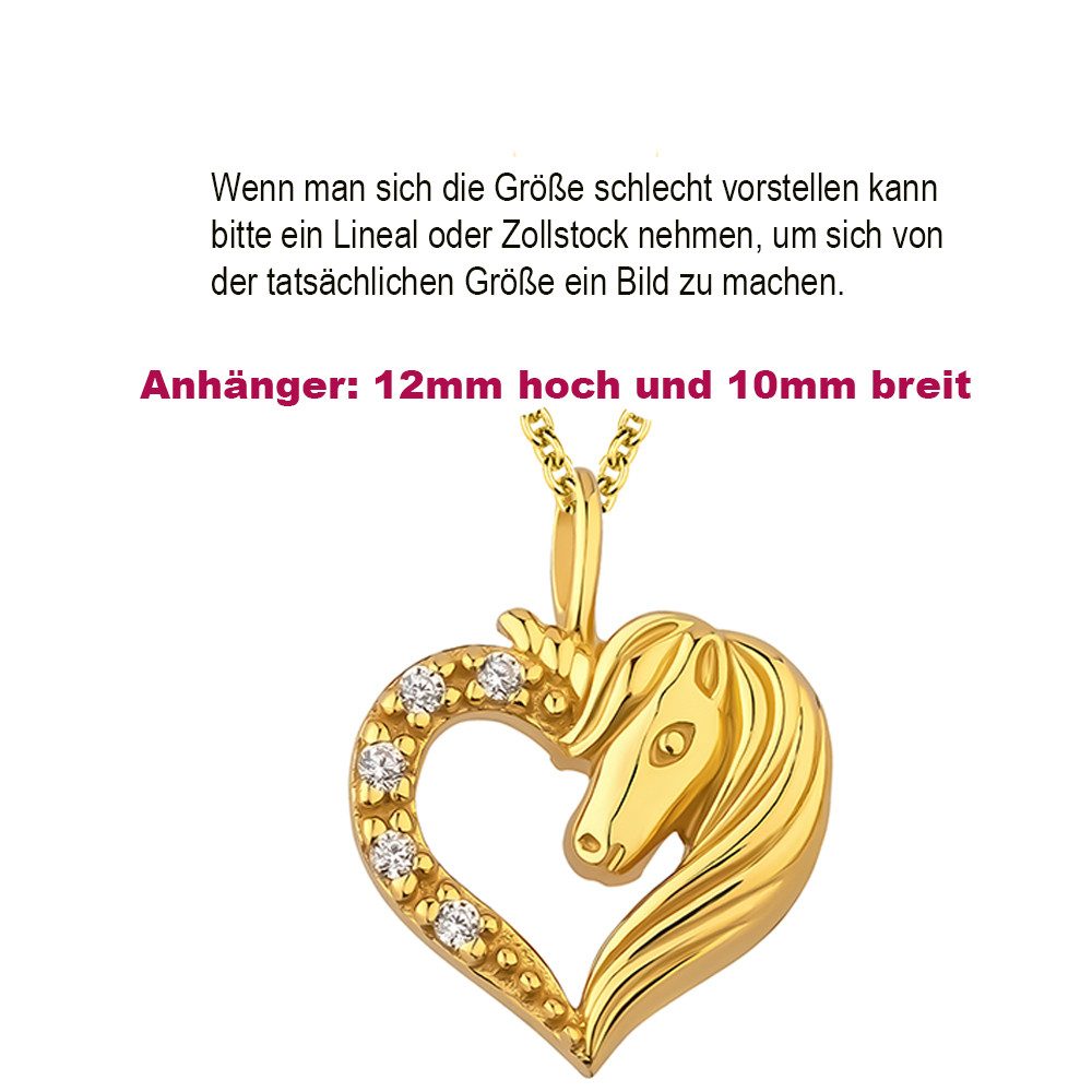 Limana Kette mit Anhänger 925 Silber Herz Halskette Mädchen Schmuck gold Kinderkette Pferd (Einhorn Kinderschmuck inkl. Geschenkdose), Geschenk Geburtstag Einsc – Bild 3 von 5