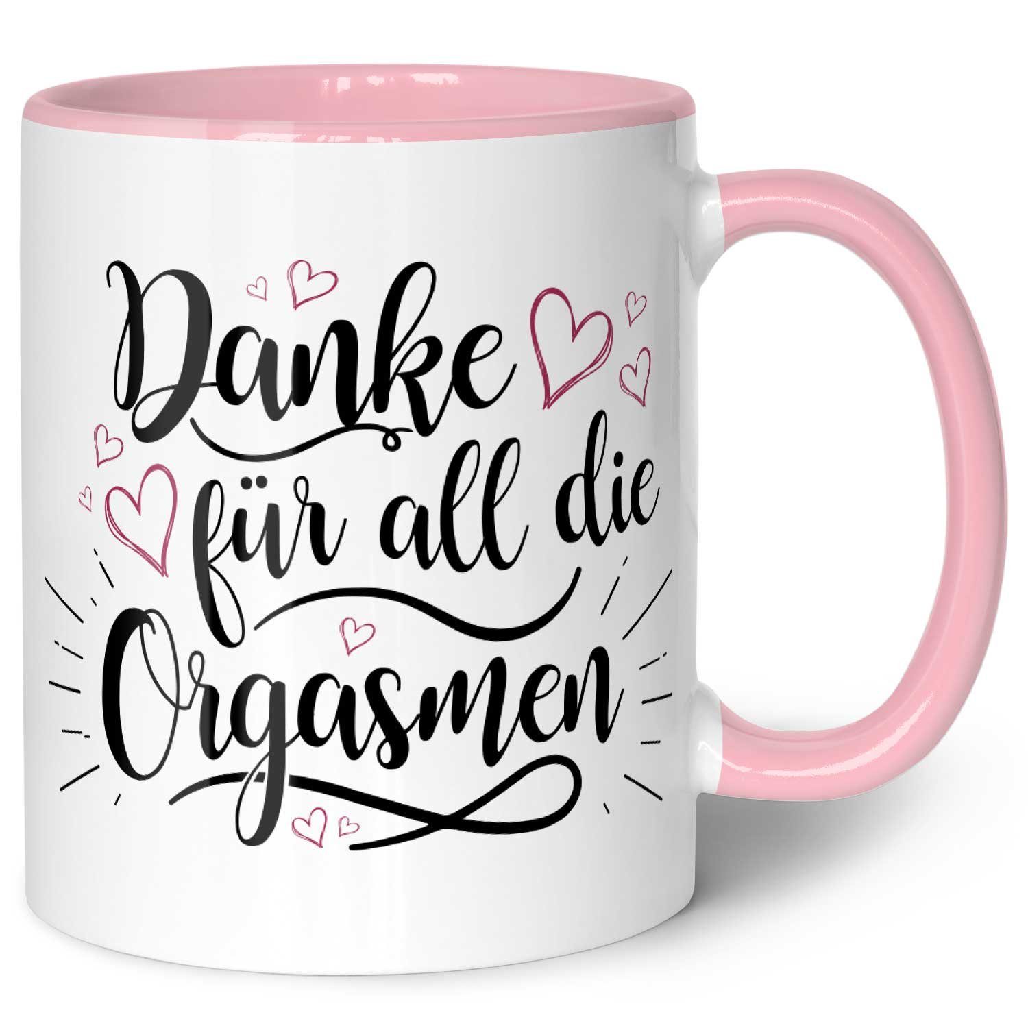 GRAVURZEILE Tasse mit Spruch - Danke für all die Orgasmen - Geschenk für Paare, Keramik, Farbe: Rosa