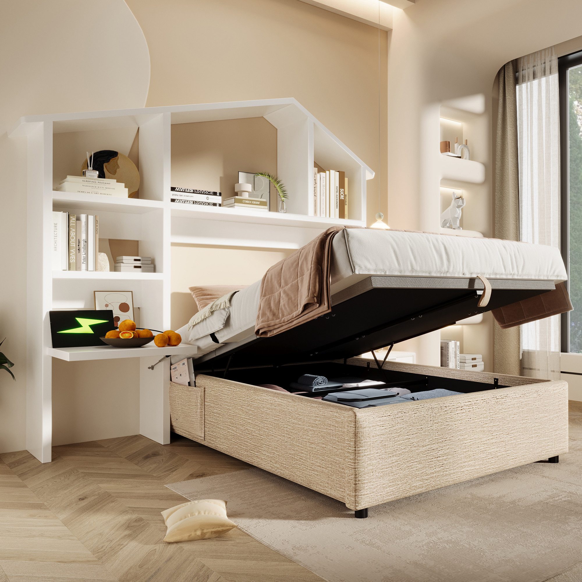 HAUSS SPOLE Polsterbett 90x190cm mit Bücherregal, günstig online kaufen