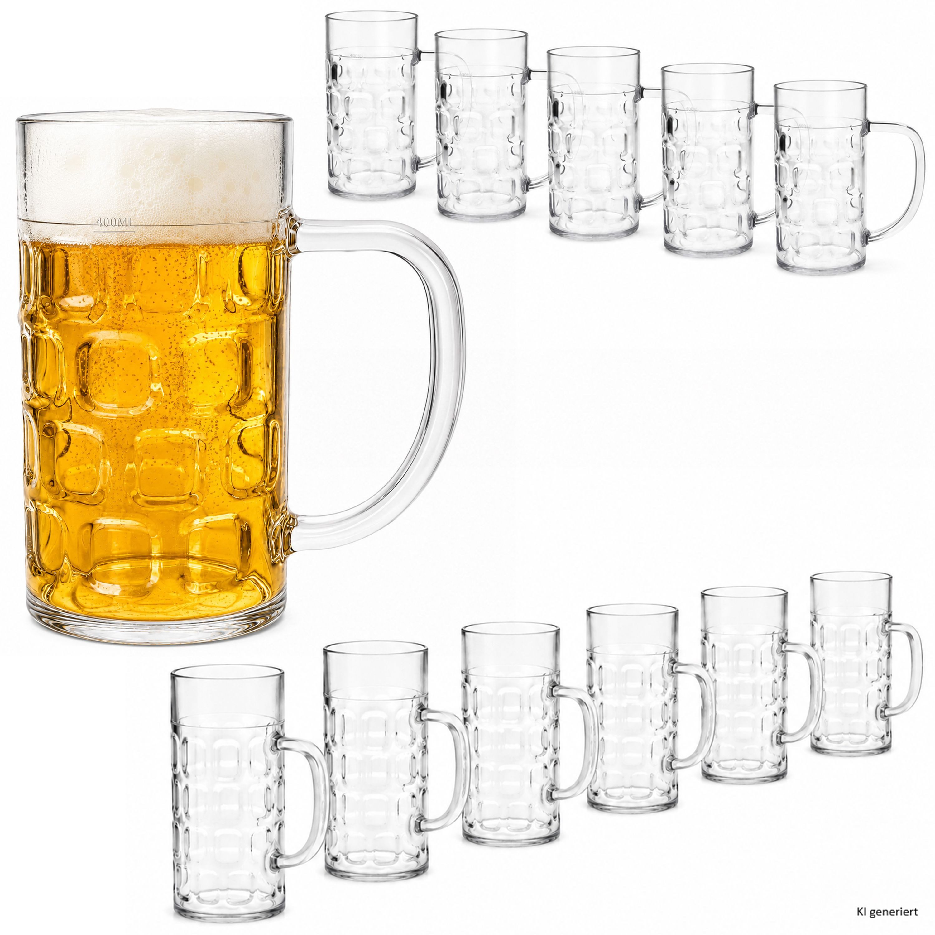 MamboCat Bierglas 12x Lord ToGo Bierkrug 0,4L Kunststoff Relief Füllstrich Henkel Humpen, Kunststoff