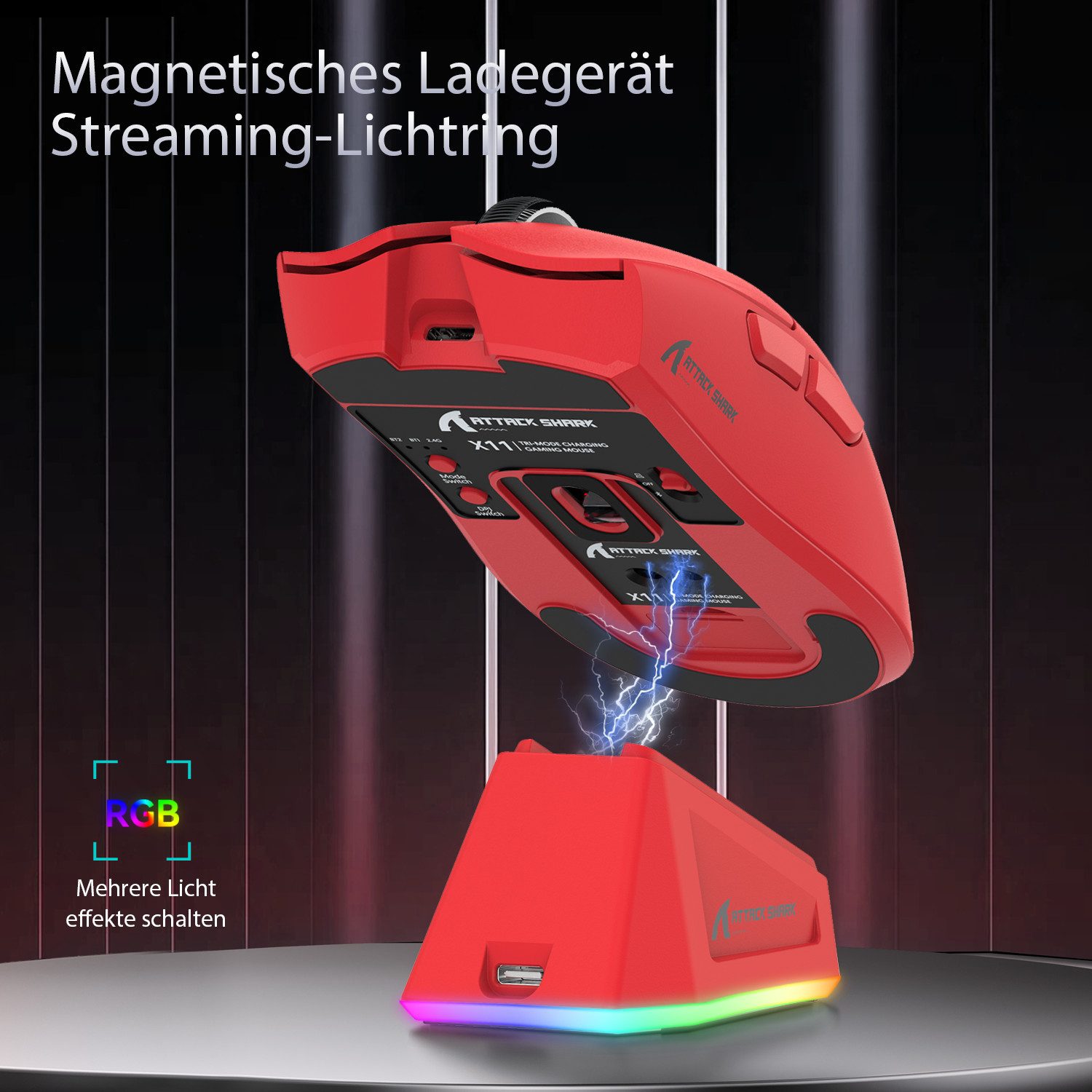 ATTACK SHARK X11 Kabellose Gaming-Maus mit Magnetischer Ladestation Gaming-Maus (Bluetooth, kabelgebunden, 2.4G, 22000 dpi) – Bild 4 von 5