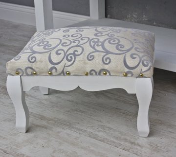 elbmöbel Fußhocker Hocker weiß aus Holz für Schminktisch, Hocker: barock 40x32x28 cm weiß beige floraler Stoff