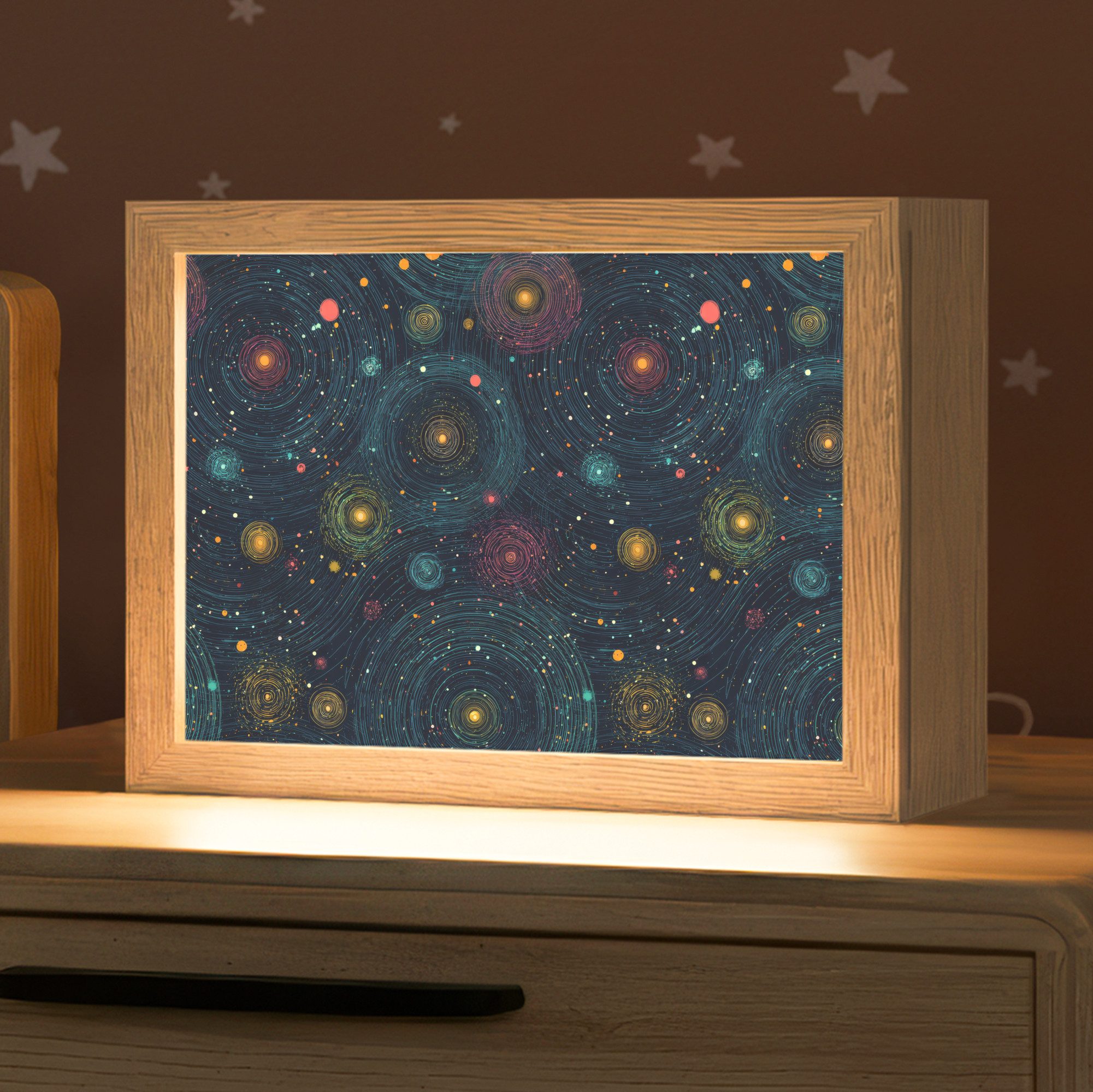 OnlyWow Nachttischlampe Lightbox Sterne - Bunt - Leuchtende Kerne - Jungen, Dimmbar, Farbwechsel, LED, Warmweiß, Kaltweiß, Neutralweiß Einstellbar, Nachtlicht, Kinder- und Babyzimmer, Dimmbar, mit Kabel, Tischleuchte