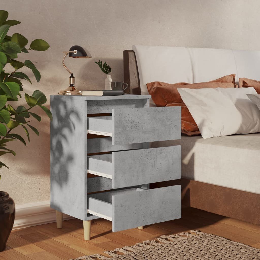 furnicato Nachttisch Schicker Betongrau 40 x 35 x 69 cm mit 3 Schubladen (1-St), Skandinavische Nachtkommode mit Massivholzbeinen und viel Stauraum
