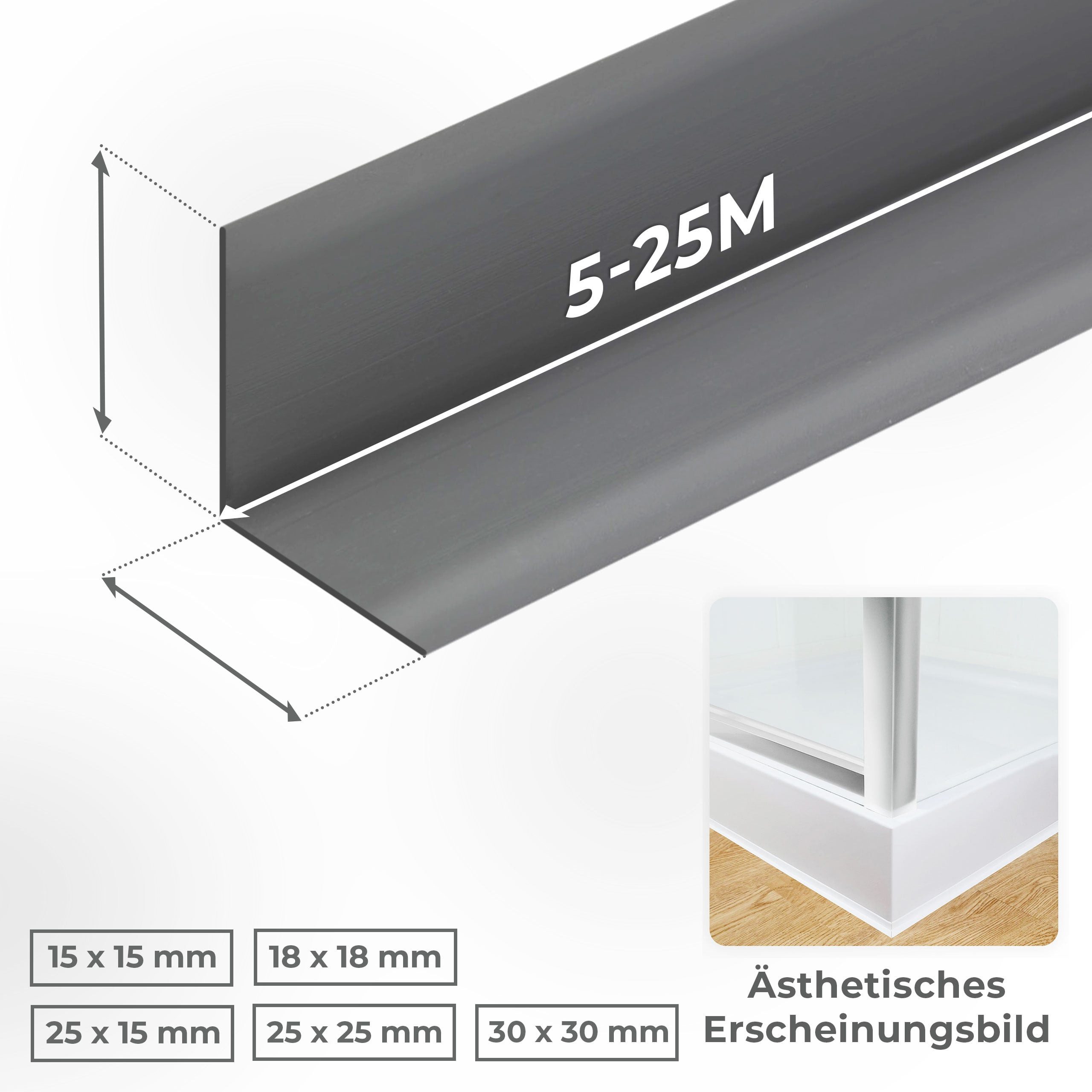 Quest Sockelleiste Weichsockelleiste Selbstklebend 15x15 mm, L: 500,00 cm, H: 1,50 cm, Packung, 1-St., wasserfest, UV-beständig, für Küche & Bad – Bild 4 von 5