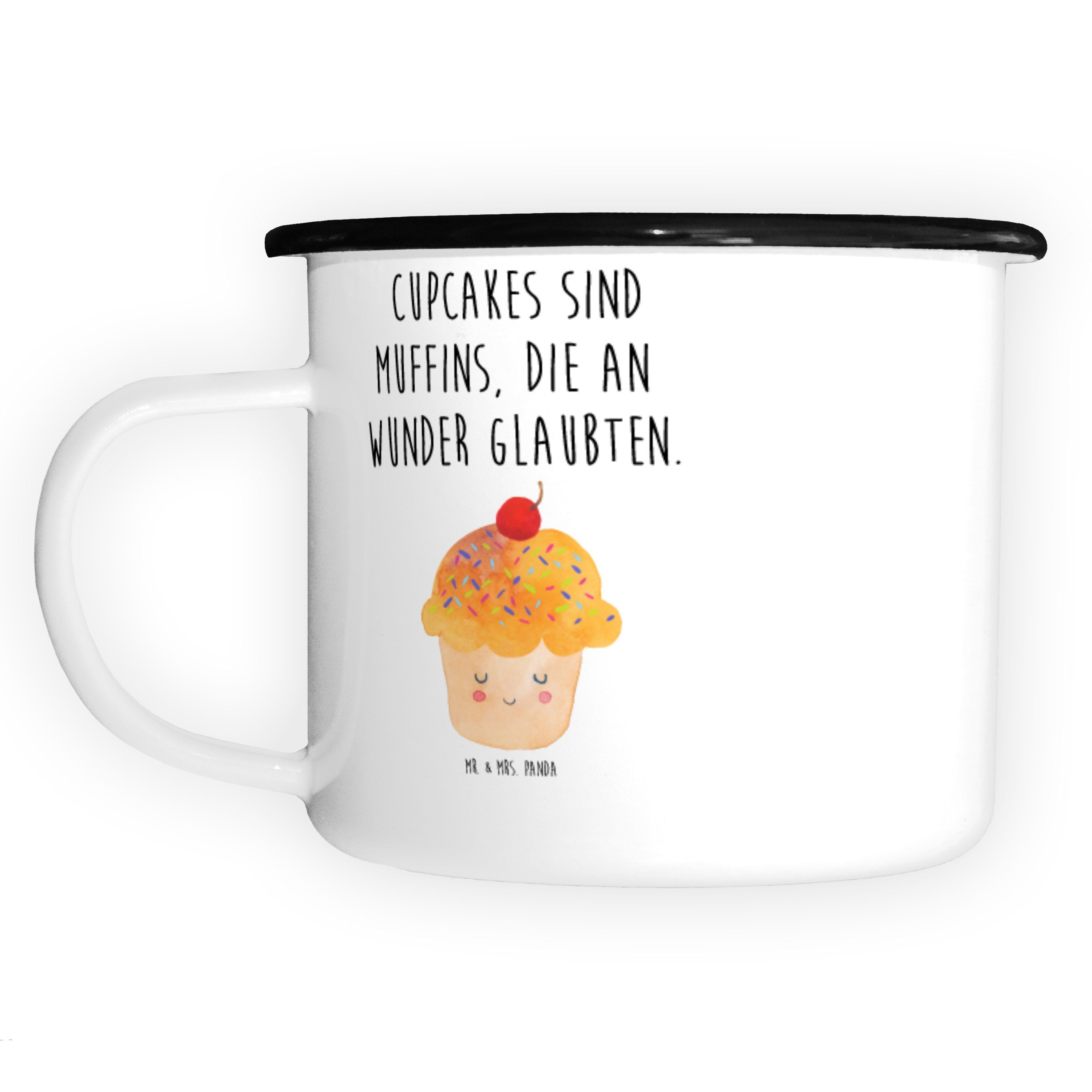 Metall-Tasse, Dekobecher XL (1 Laune Cupcake - Geschenk, St) Mr. Emaille Mrs. - Gute Weiß Panda & Tasse,